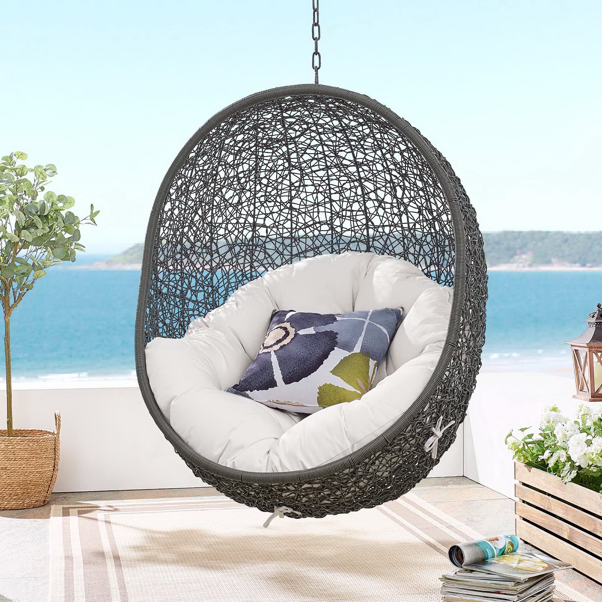 Hide Sunbrella® Fabric Swing Outdoor Patio Lounge Chair Without Stand, Gray White