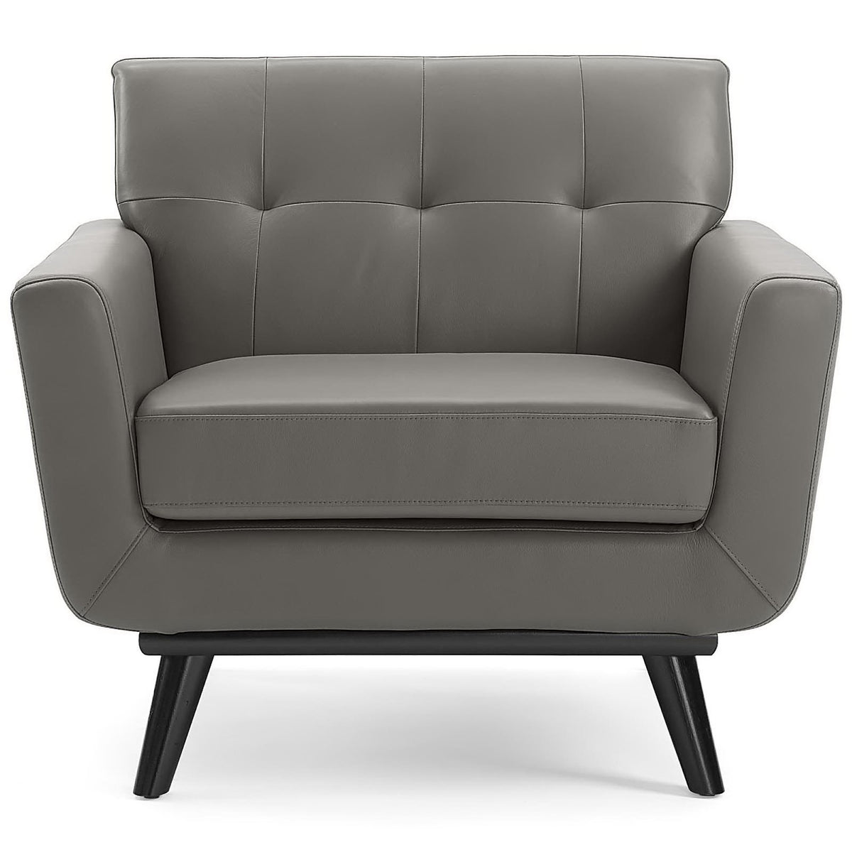 Engage Top-Grain Leather Living Room Lounge Accent Armchair, Gray