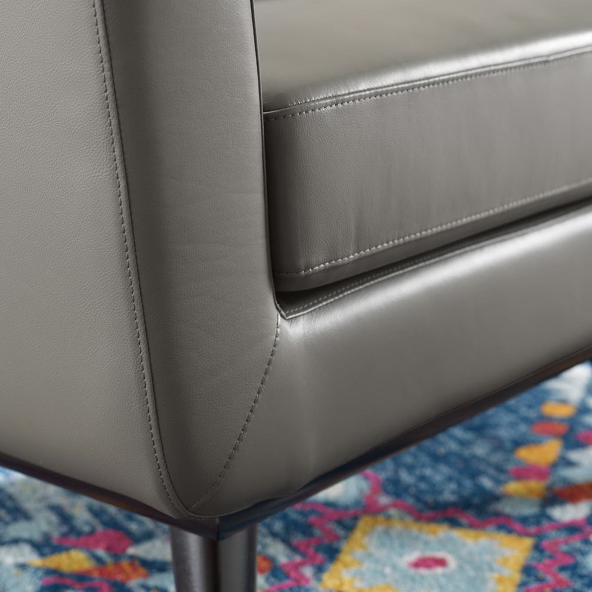Engage Top-Grain Leather Living Room Lounge Accent Armchair, Gray