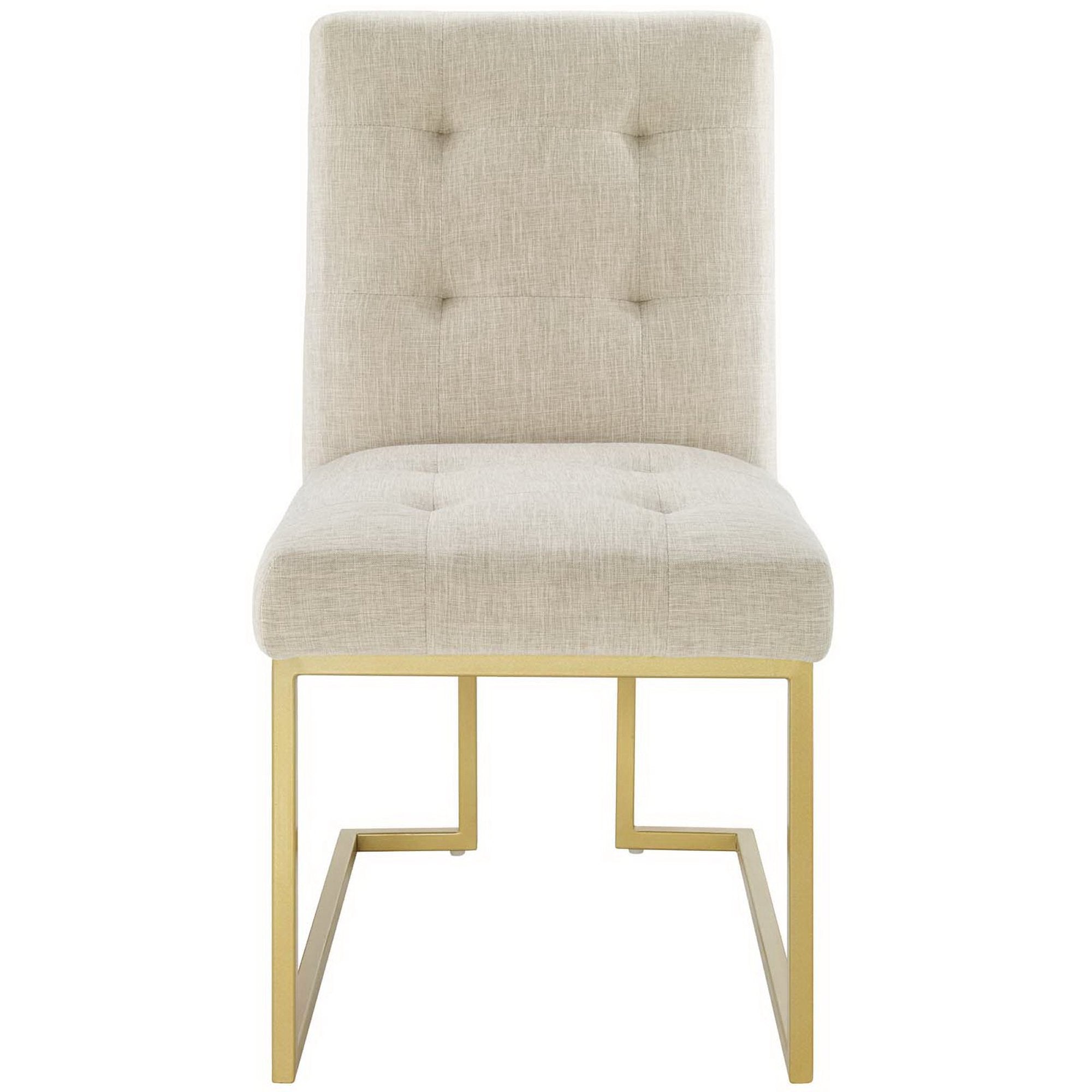 Privy Gold Stainless Steel Upholstered Fabric Dining Accent Chair, Gold Beige