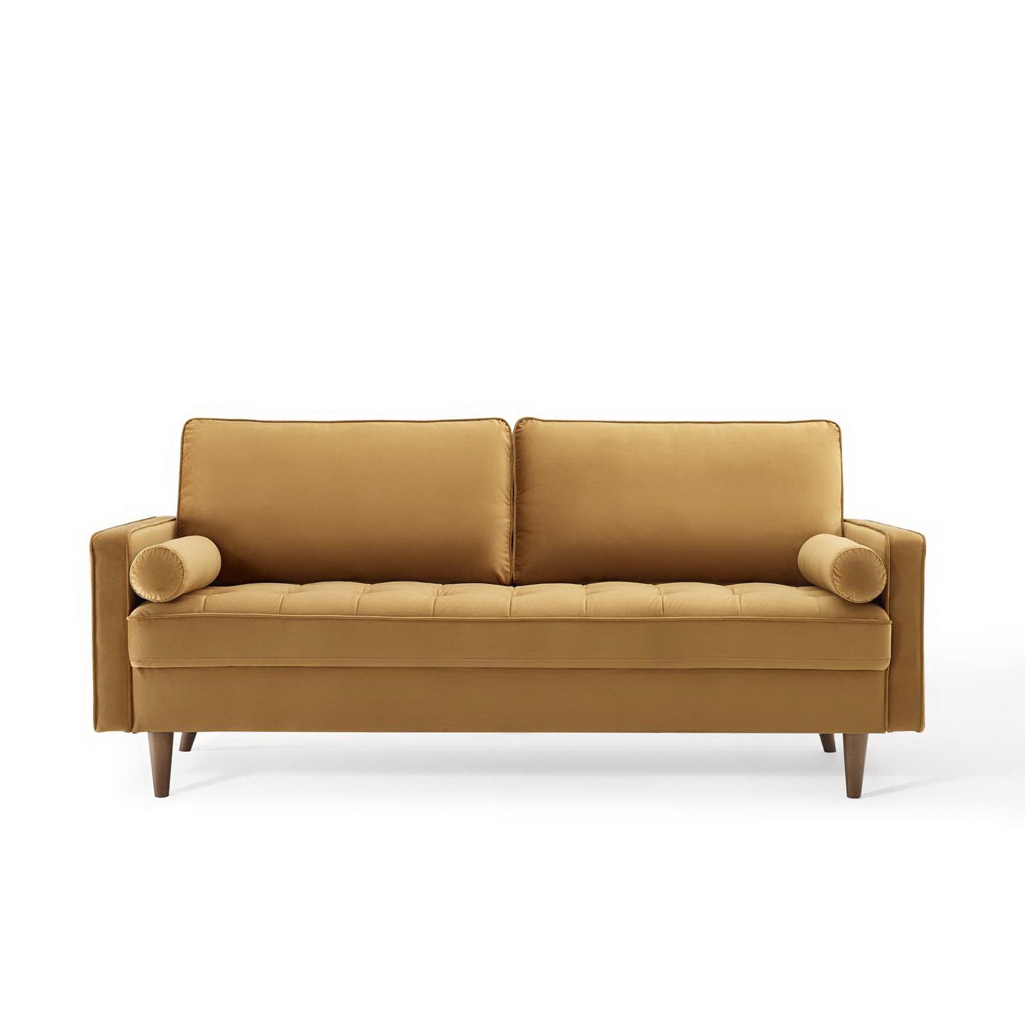 Valour Performance Velvet Sofa, Cognac