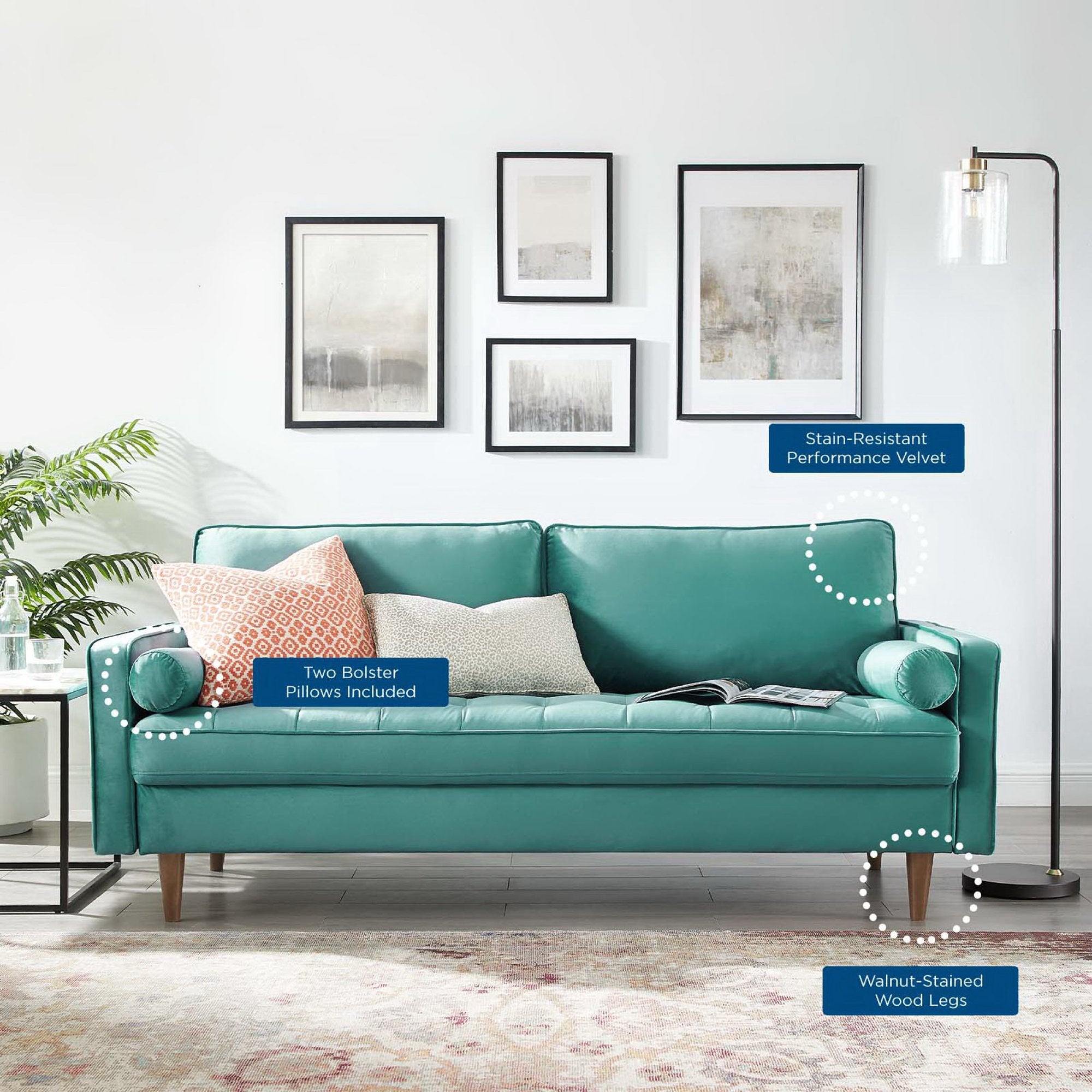 Valour Performance Velvet Sofa, Teal