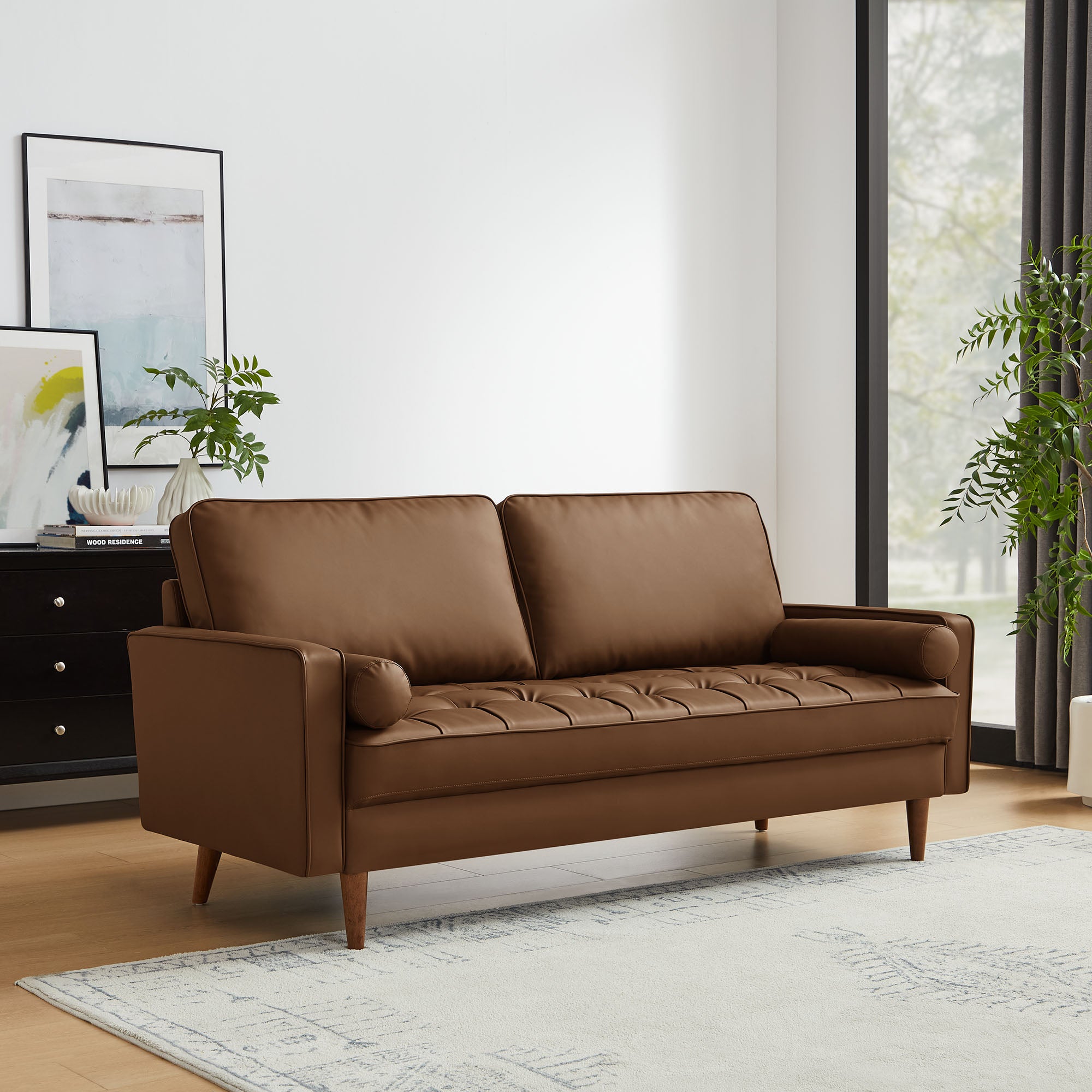 Valour Tufted Vegan Leather Sofa, Brown