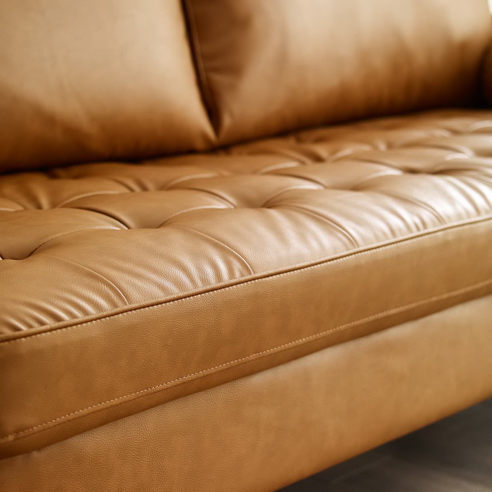 Valour Tufted Vegan Leather Sofa, Tan