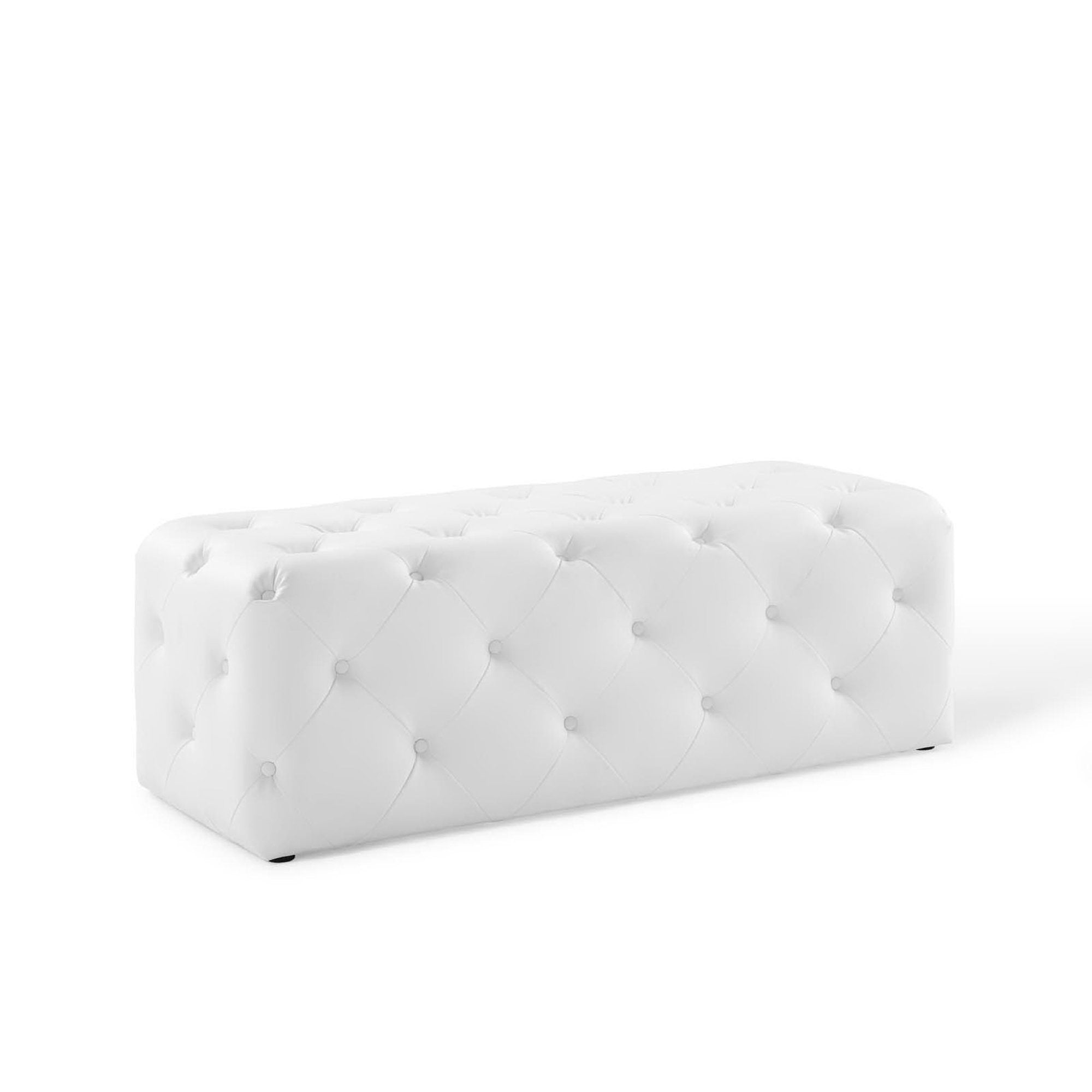 Amour 48" Tufted Button Entryway Faux Leather Bench, White