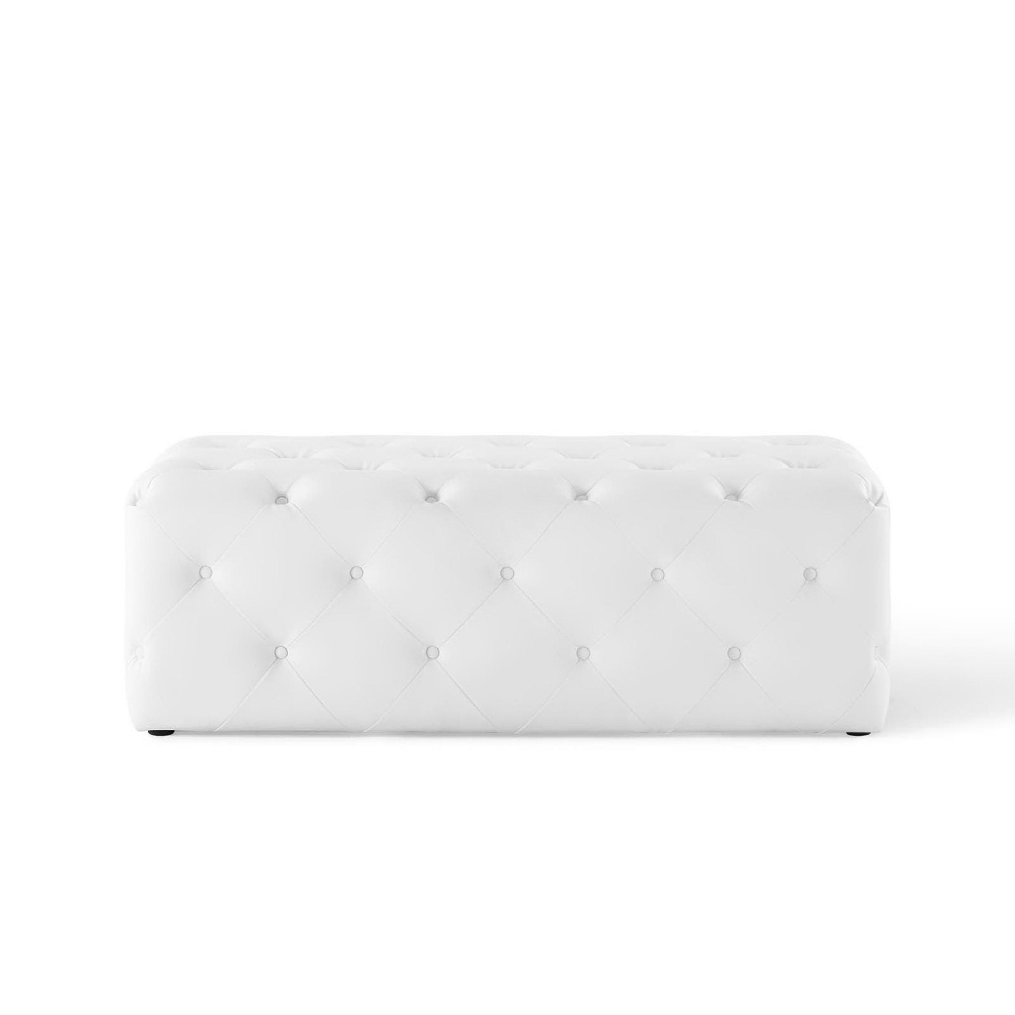 Amour 48" Tufted Button Entryway Faux Leather Bench, White