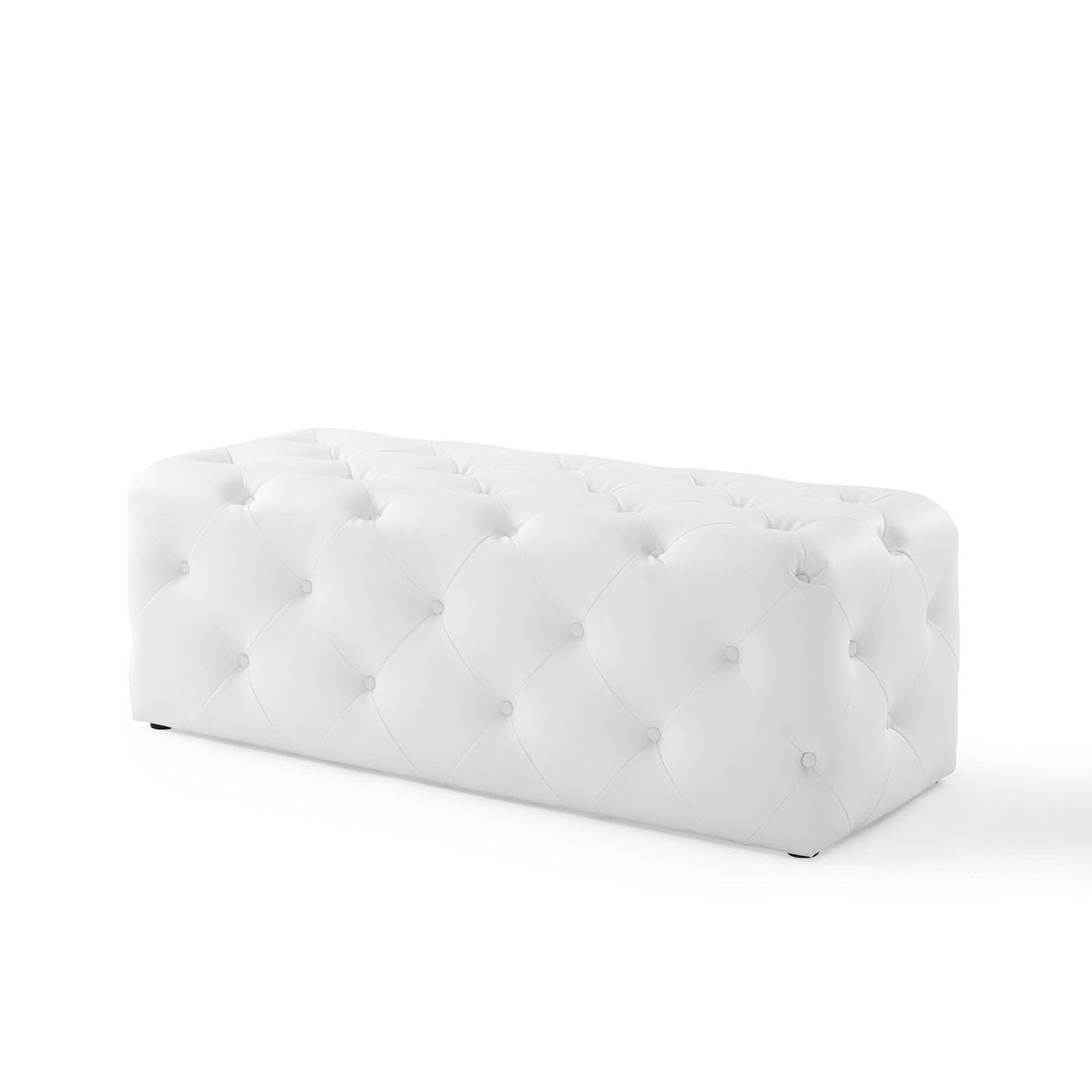 Amour 48" Tufted Button Entryway Faux Leather Bench, White
