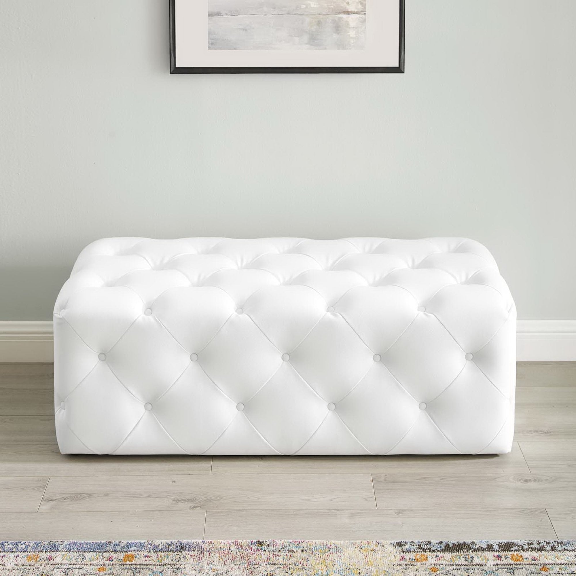 Amour 48" Tufted Button Entryway Faux Leather Bench, White
