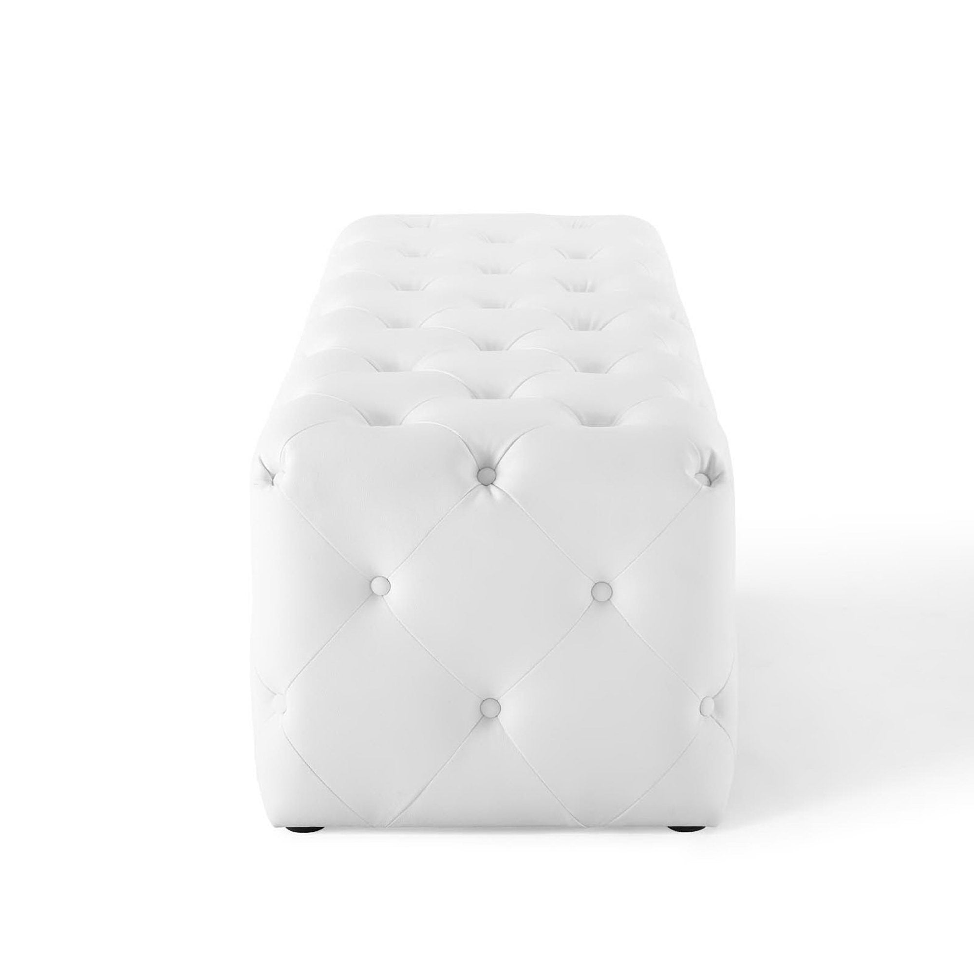 Amour 60" Tufted Button Entryway Faux Leather Bench, White
