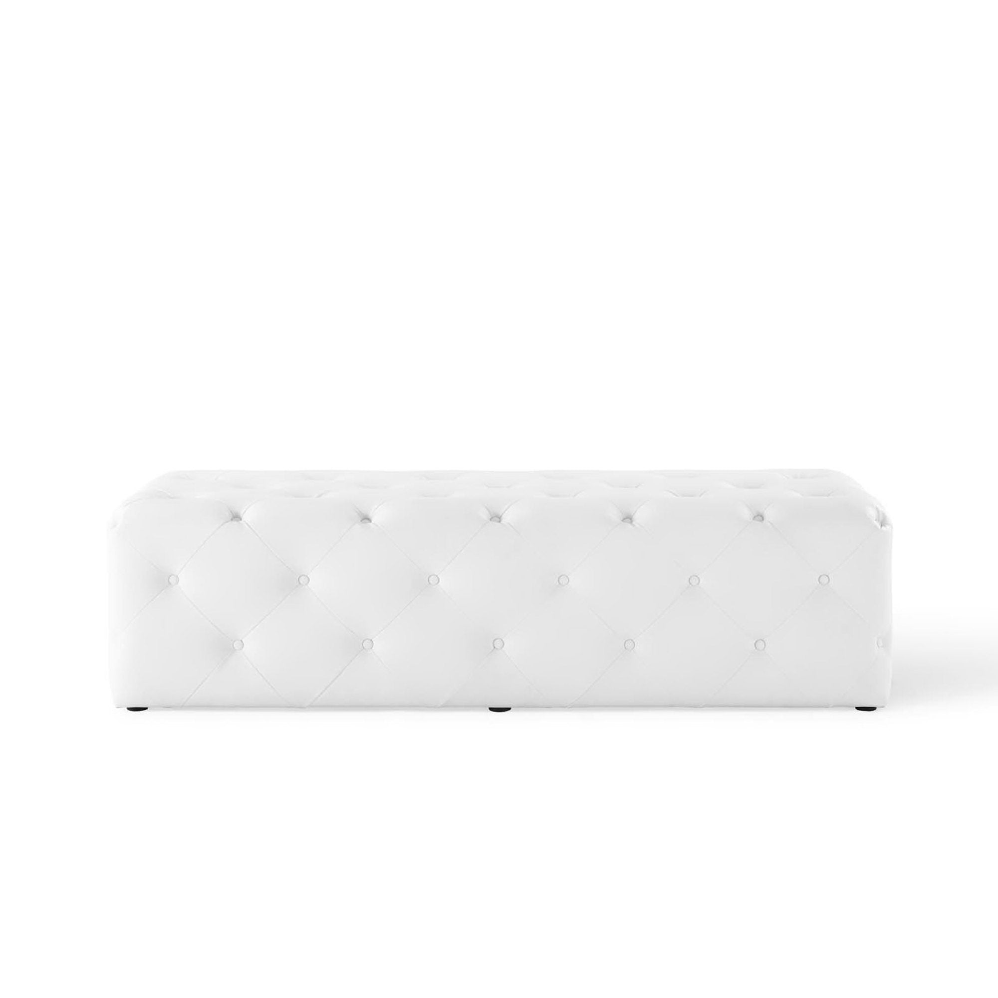 Amour 60" Tufted Button Entryway Faux Leather Bench, White