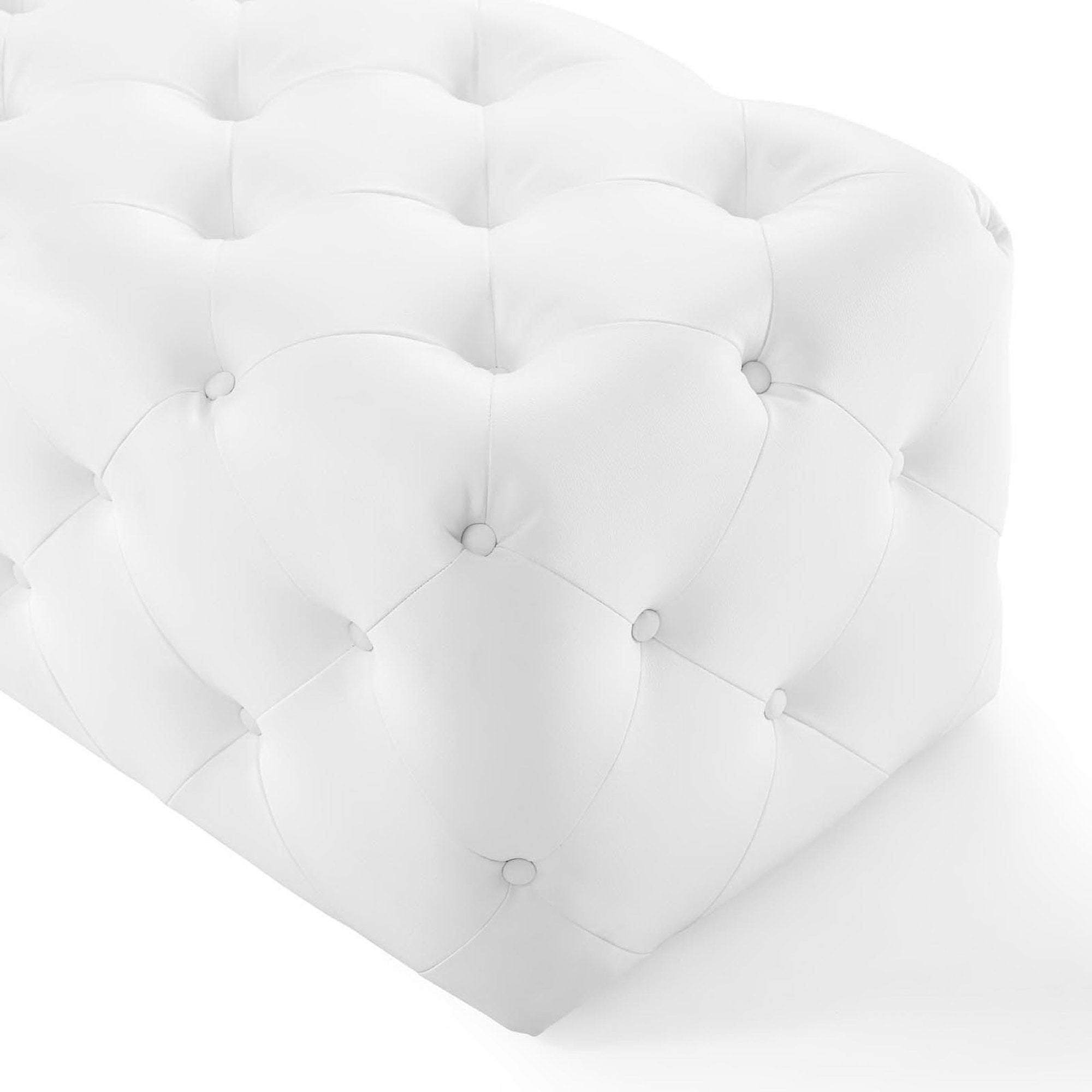 Amour 60" Tufted Button Entryway Faux Leather Bench, White