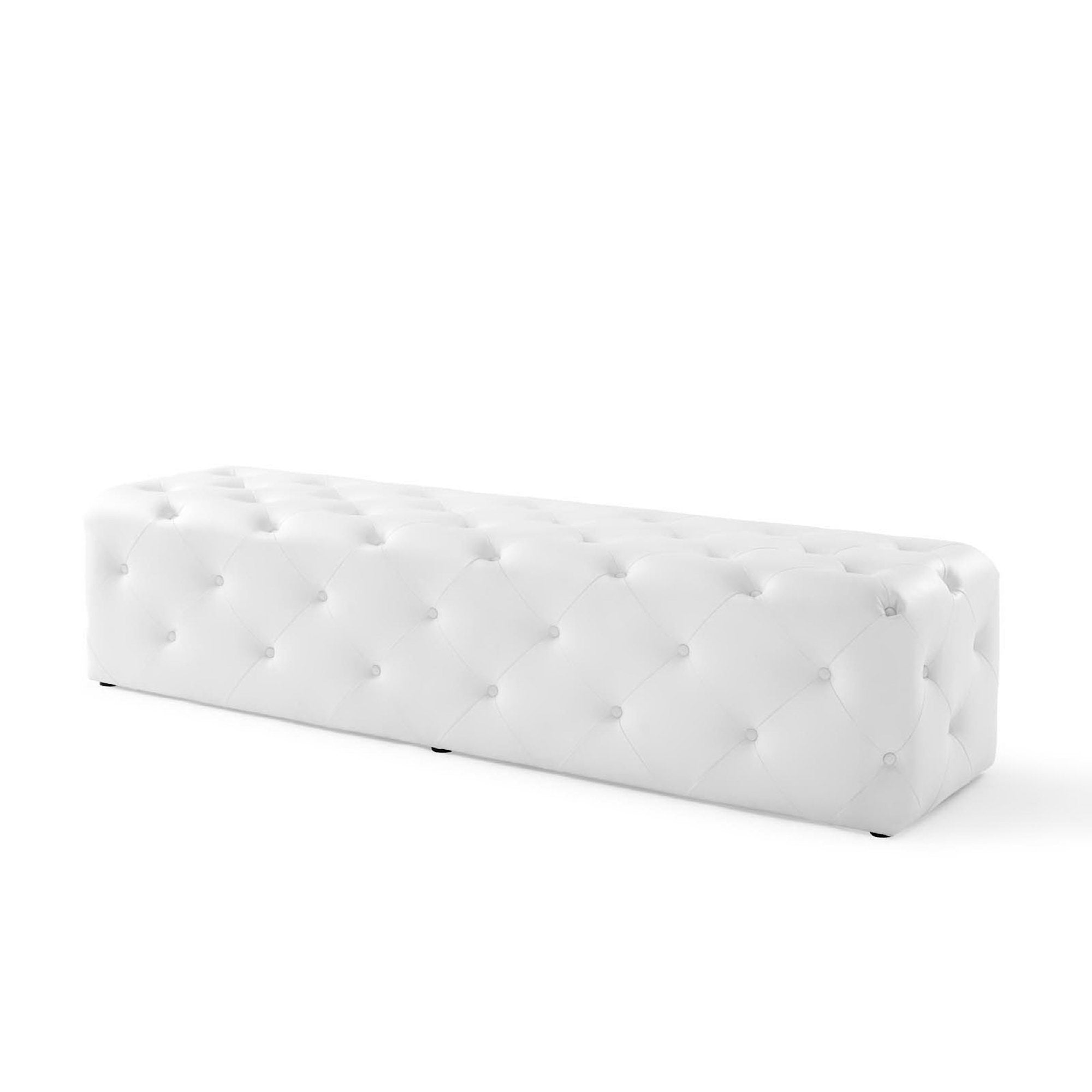Amour 72" Tufted Button Entryway Faux Leather Bench, White