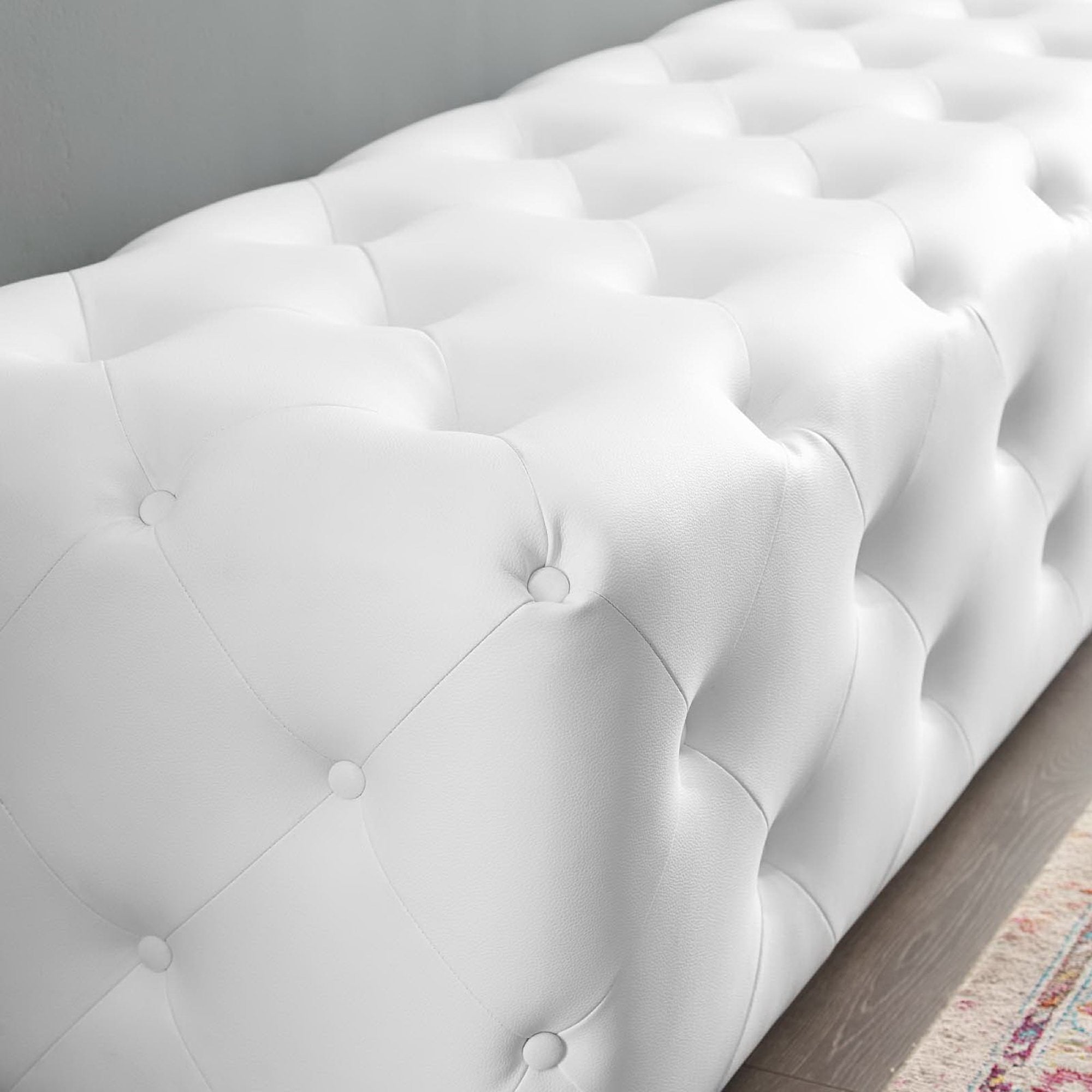 Amour 72" Tufted Button Entryway Faux Leather Bench, White