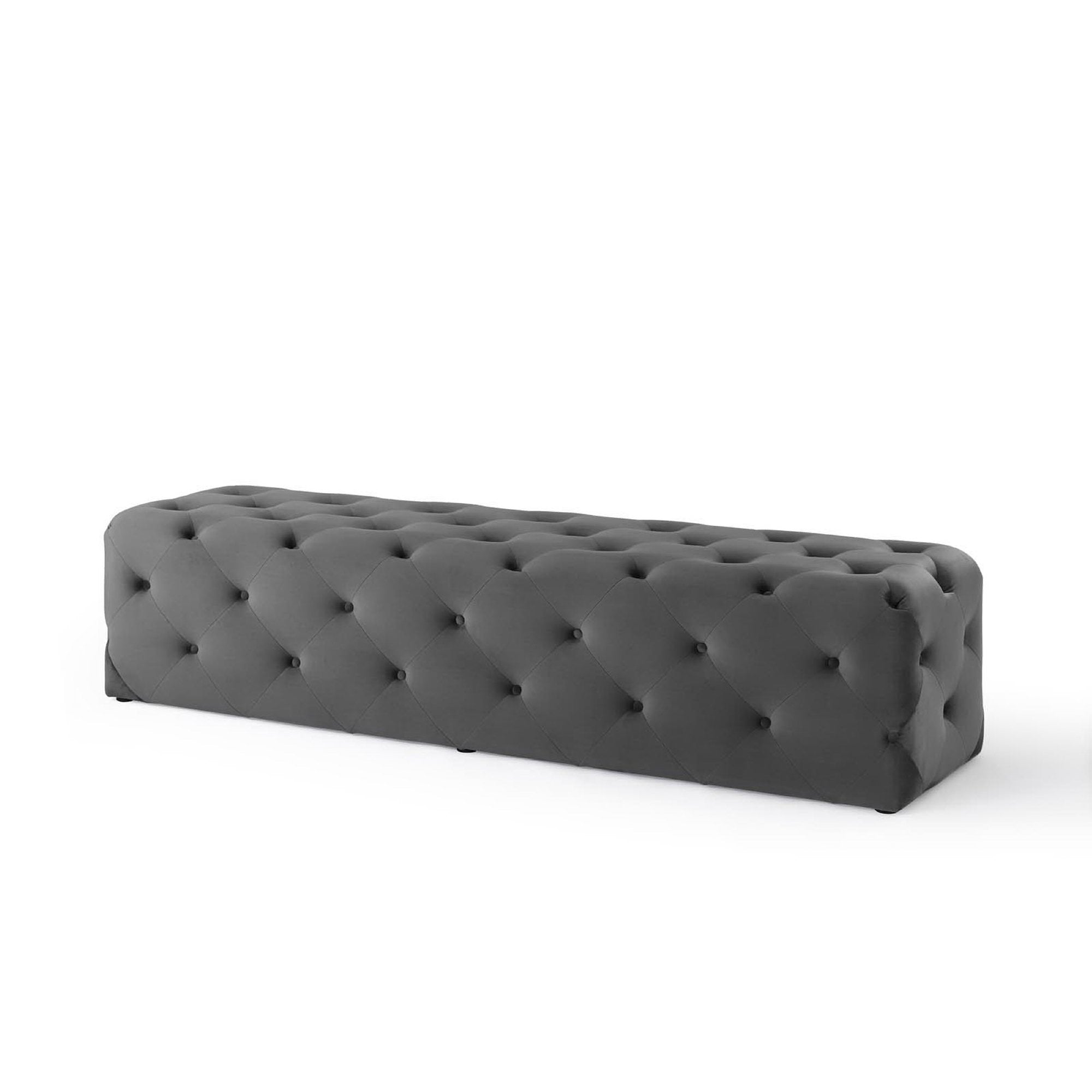 Amour 72" Tufted Button Entryway Performance Velvet Bench, Gray