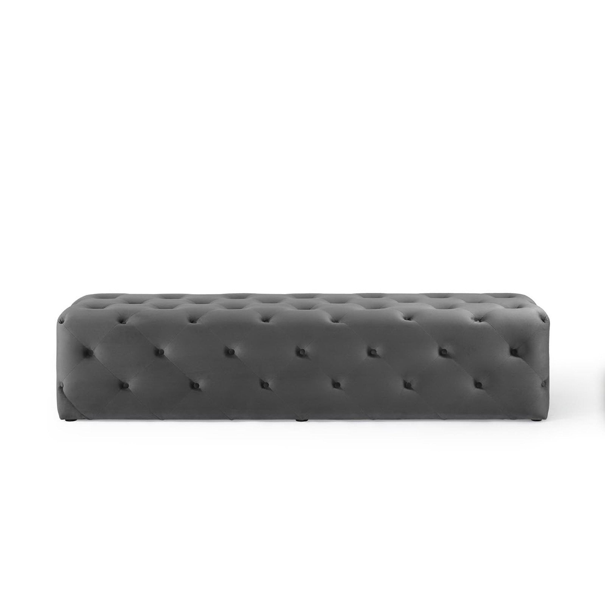 Amour 72" Tufted Button Entryway Performance Velvet Bench, Gray