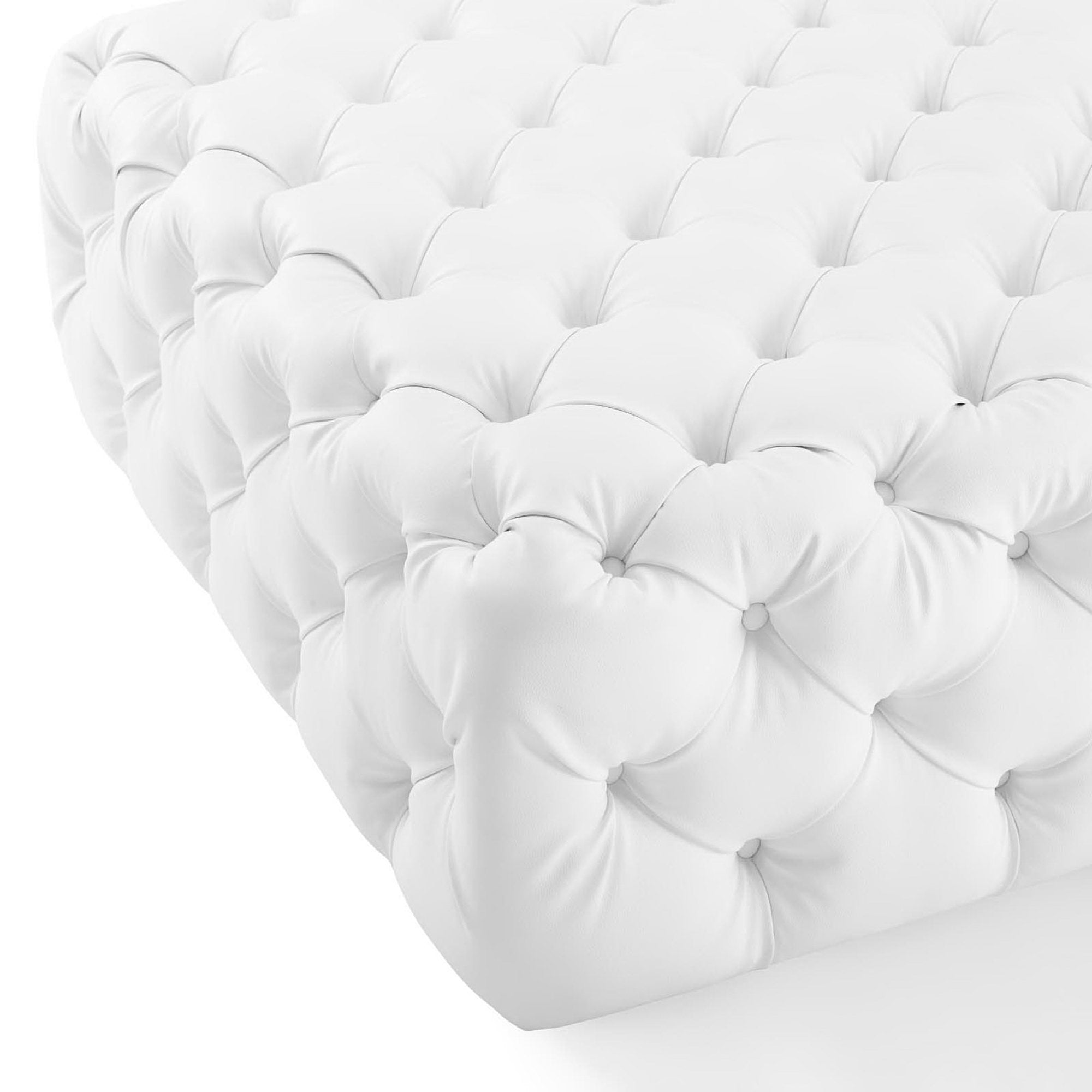 Amour Tufted Button Large Square Faux Leather Ottoman, White