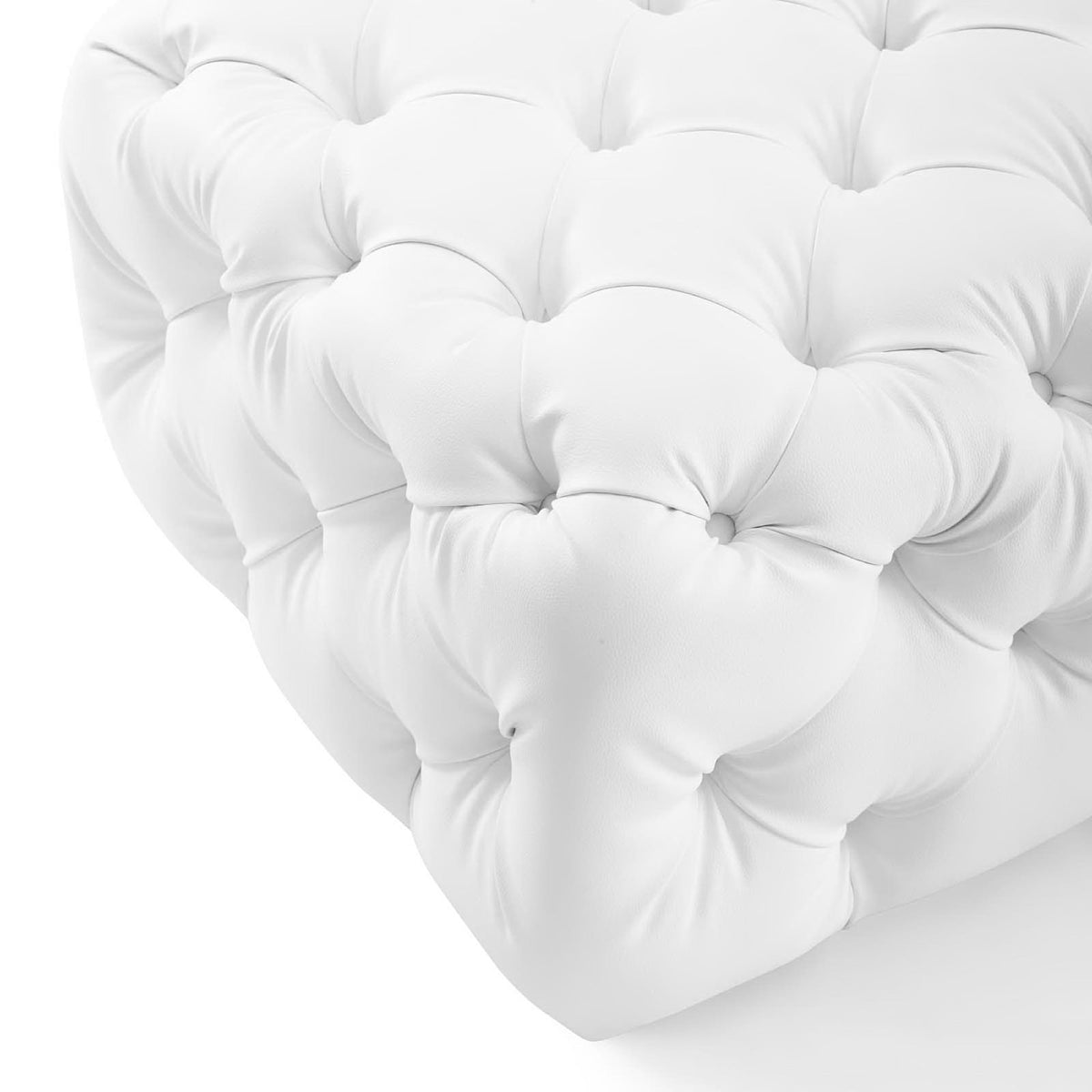 Amour Tufted Button Square Faux Leather Ottoman, White