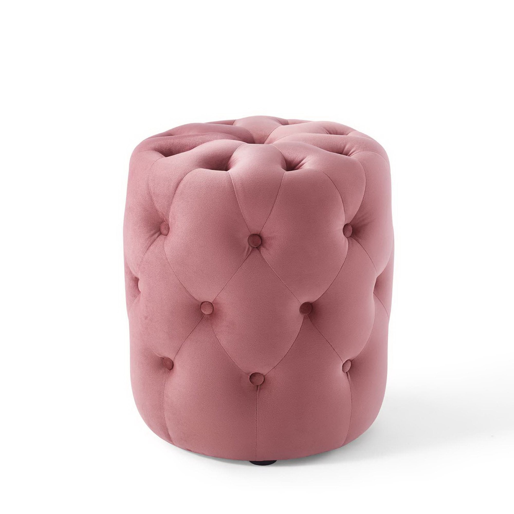 Amour Tufted Button Round Performance Velvet Ottoman, Dusty Rose