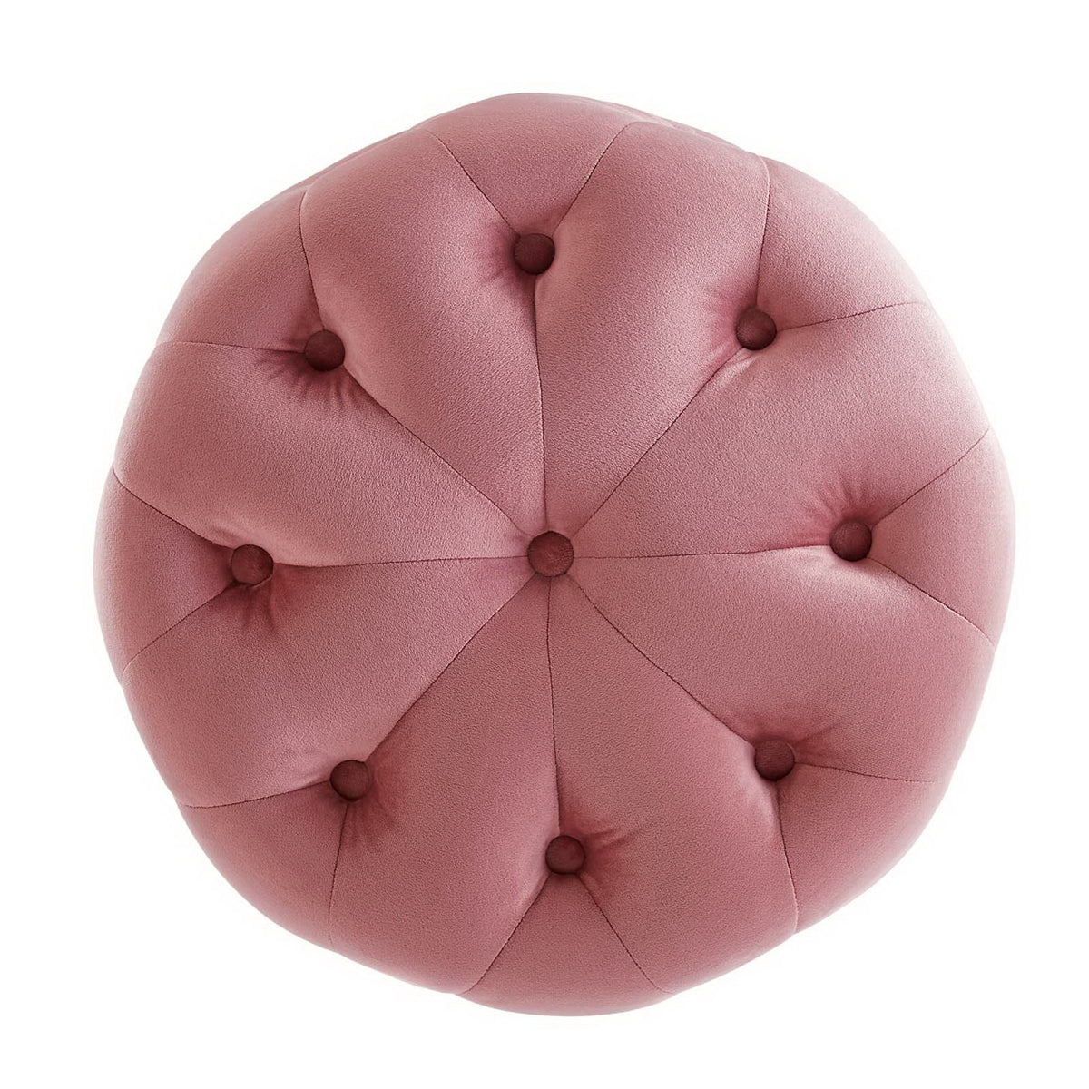 Amour Tufted Button Round Performance Velvet Ottoman, Dusty Rose