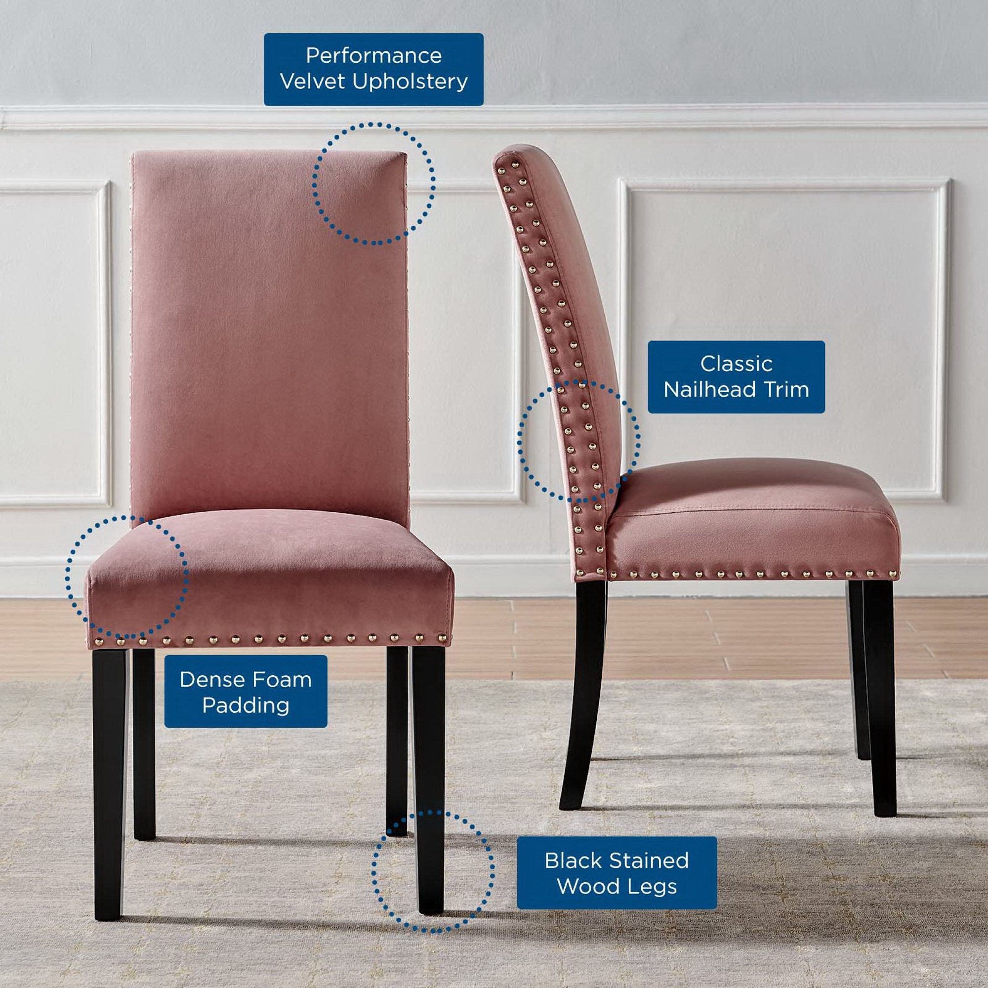 Parcel Performance Velvet Dining Side Chairs Set of 2, Dusty Rose