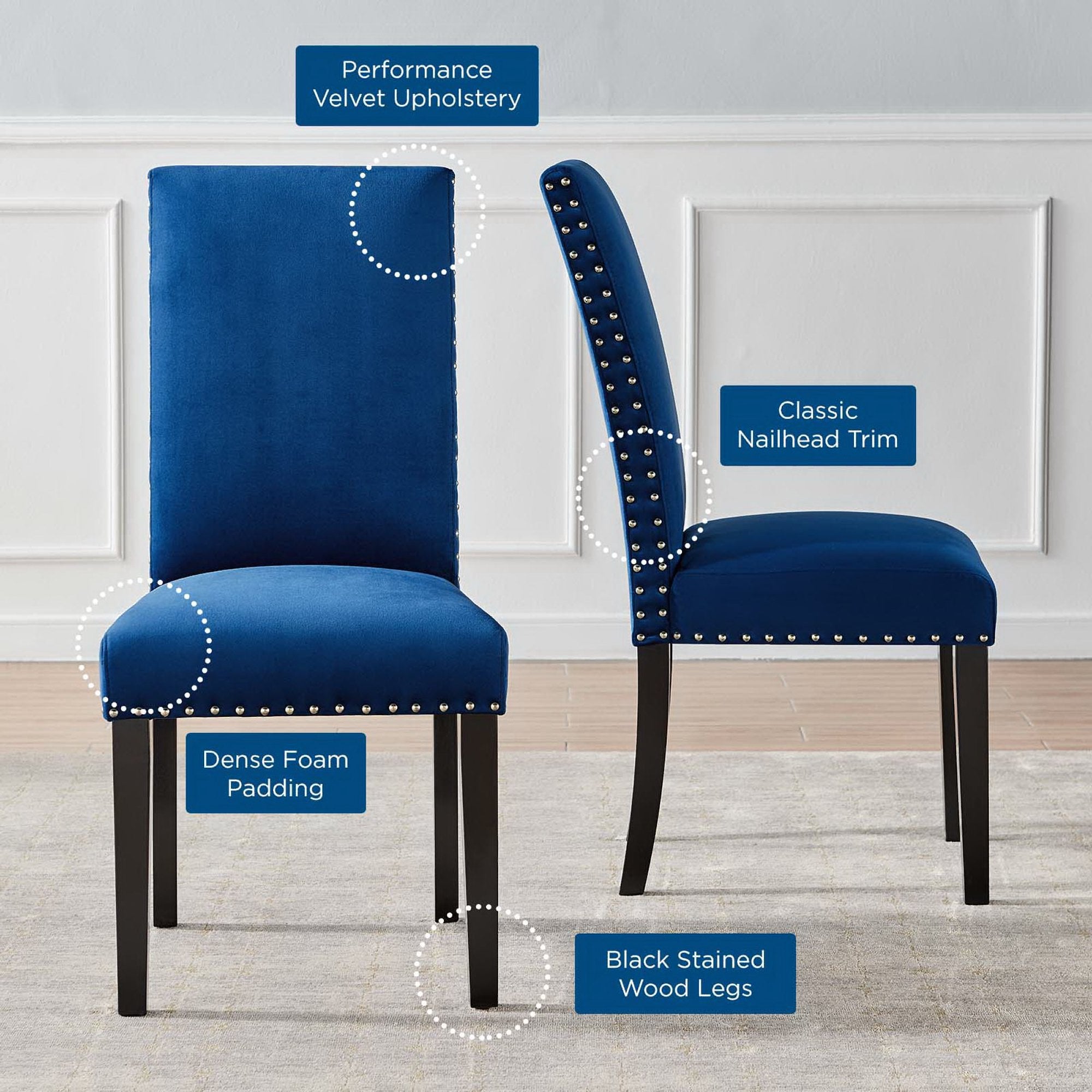 Parcel Performance Velvet Dining Side Chairs Set of 2, Navy