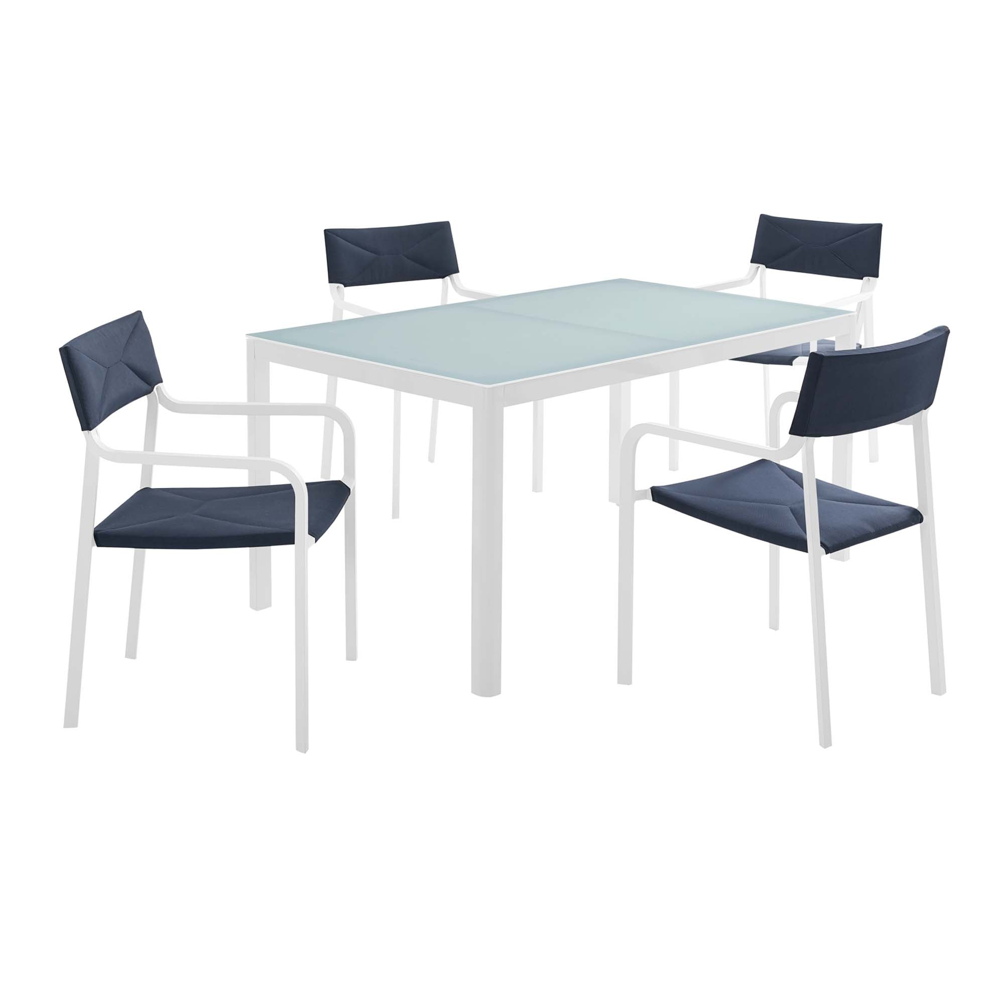 Raleigh 5 Piece Outdoor Patio Aluminum Dining Set, White Navy