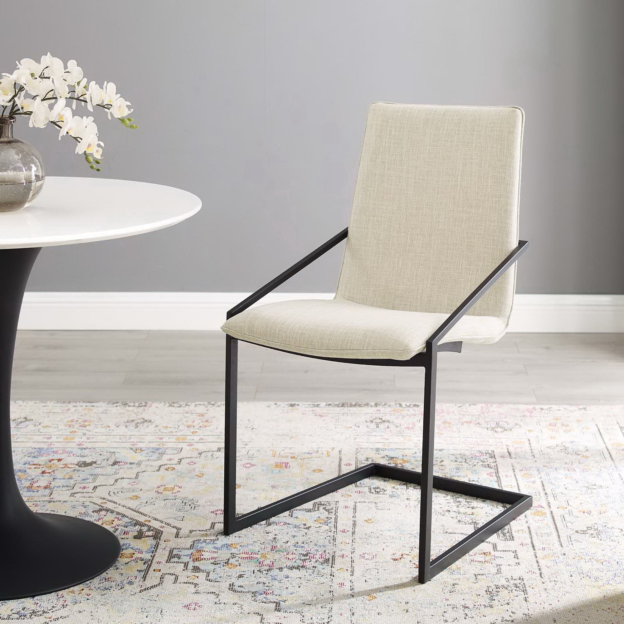 Pitch Upholstered Fabric Dining Armchair, Black Beige
