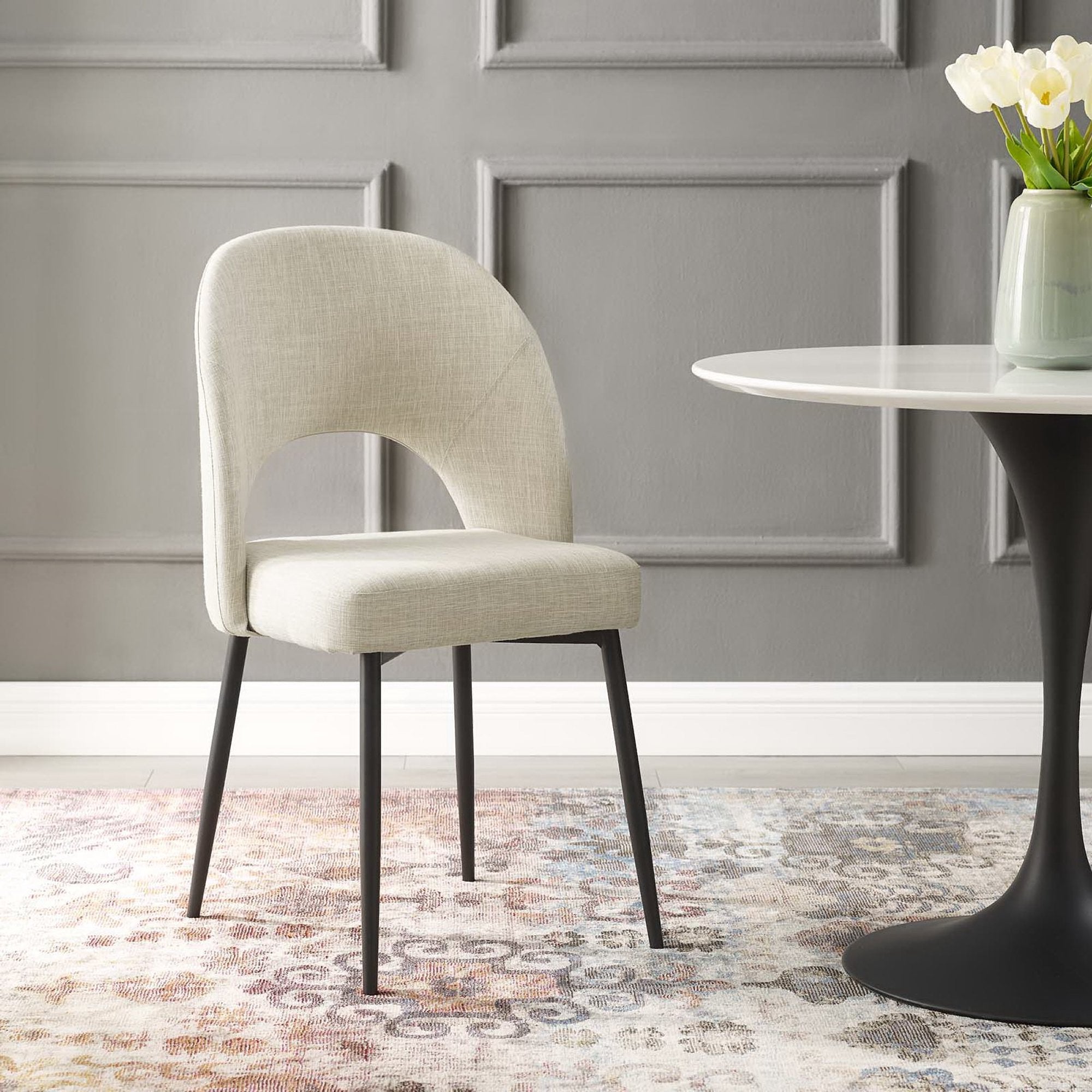 Rouse Upholstered Fabric Dining Side Chair, Black Beige