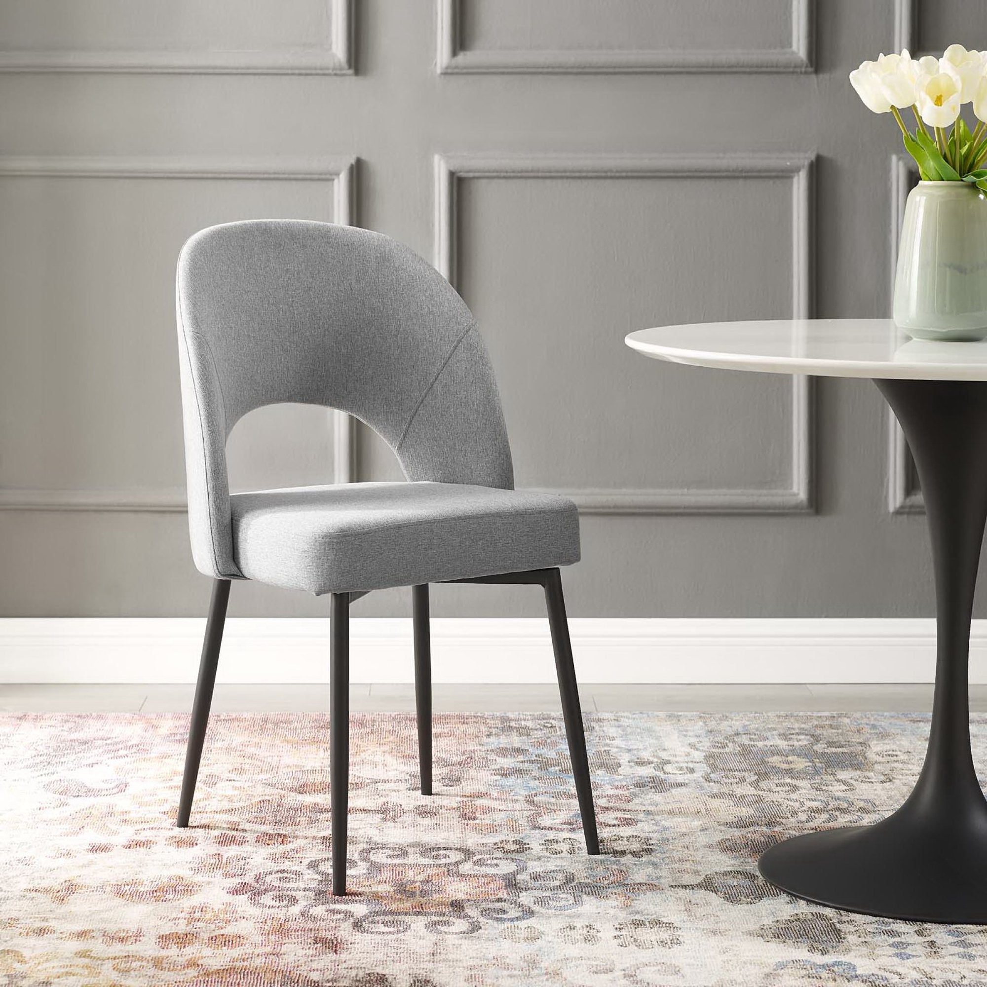Rouse Upholstered Fabric Dining Side Chair, Black Light Gray