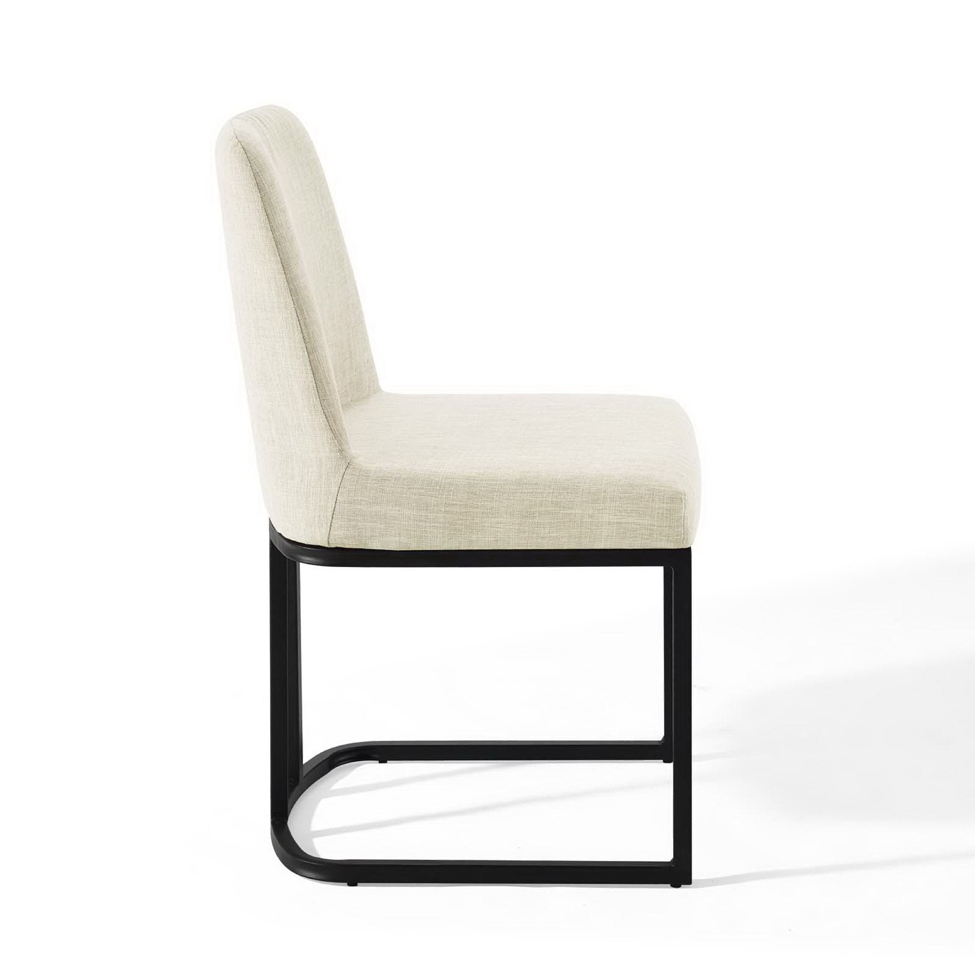 Amplify Sled Base Upholstered Fabric Dining Side Chair, Black Beige