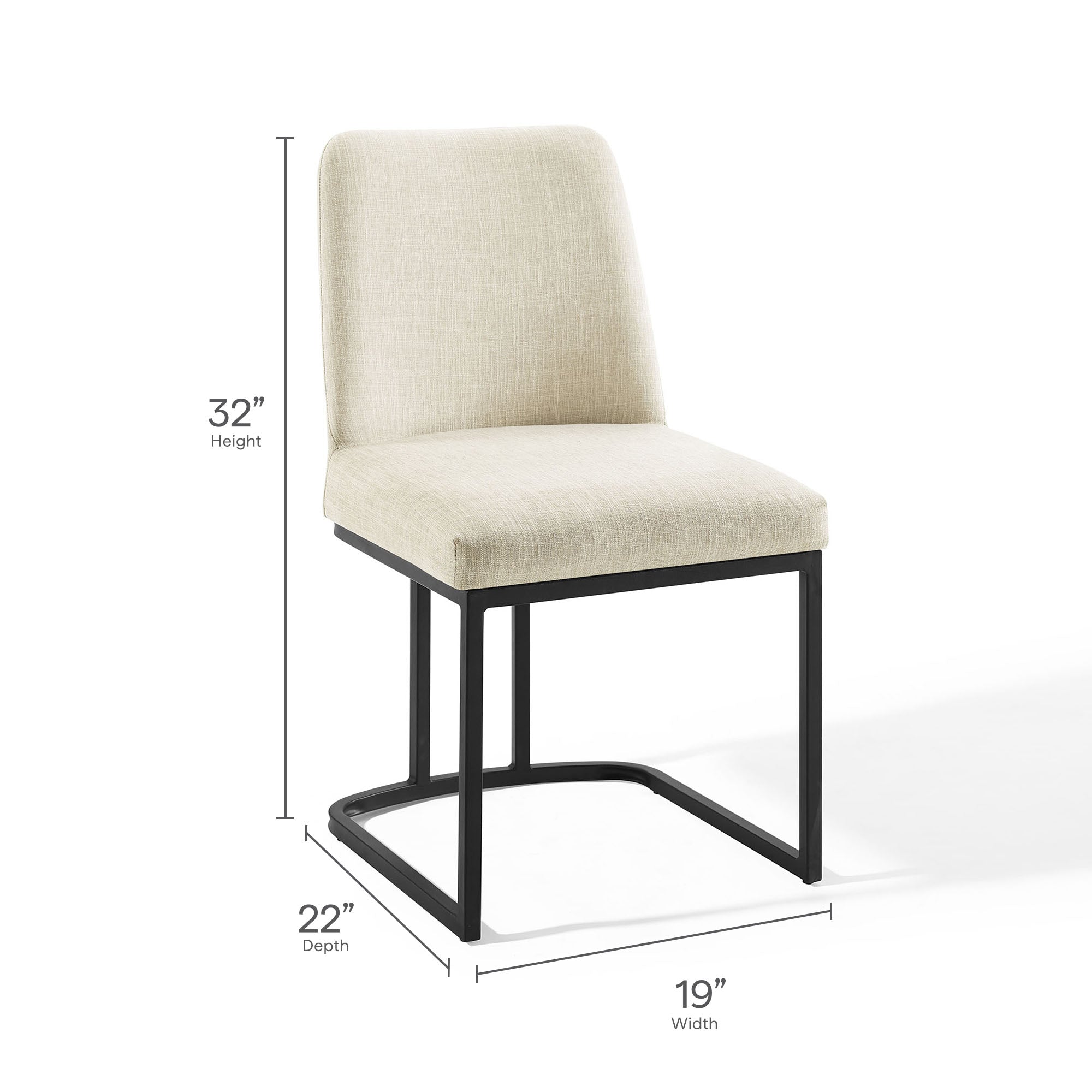 Amplify Sled Base Upholstered Fabric Dining Side Chair, Black Beige
