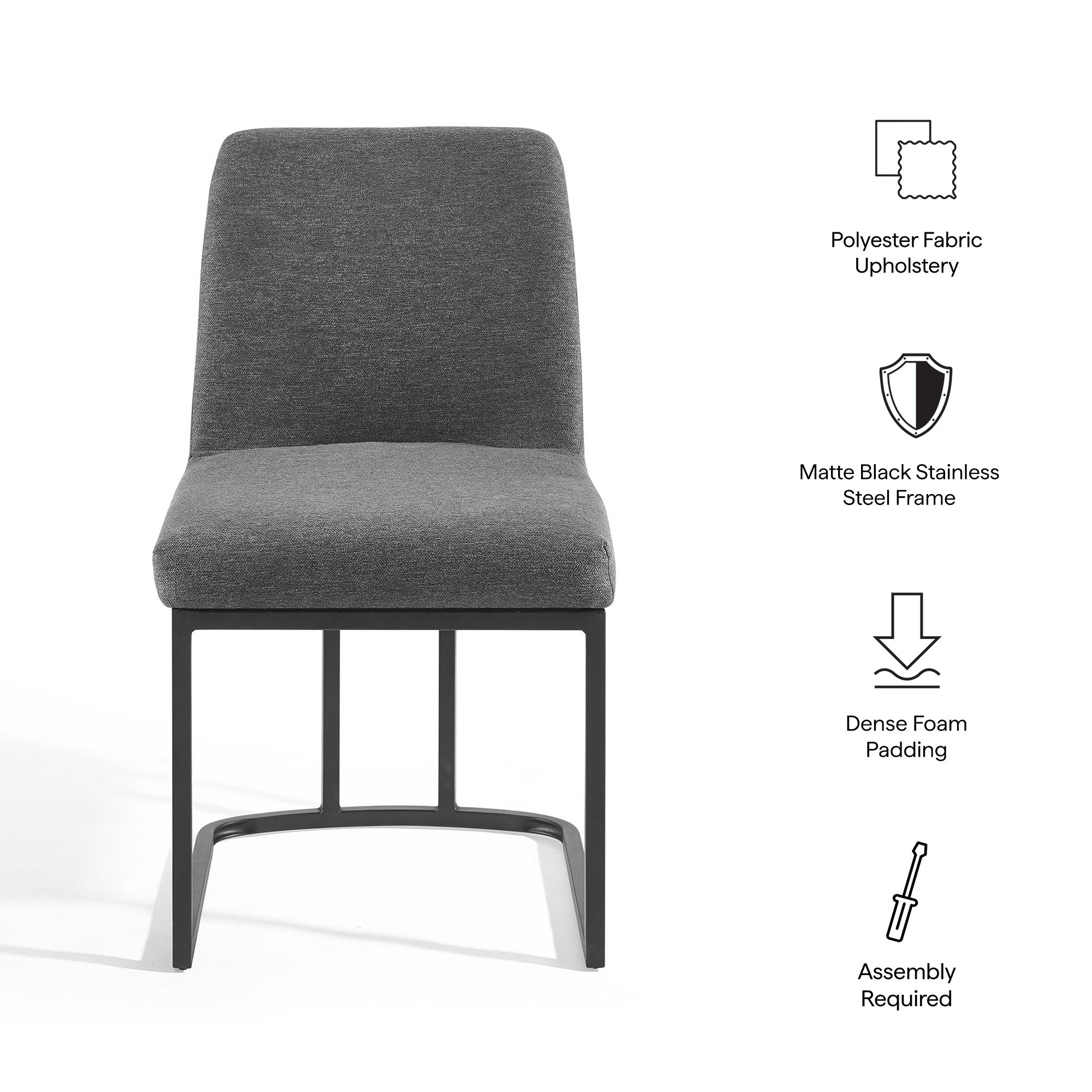 Amplify Sled Base Upholstered Fabric Dining Side Chair, Black Charcoal