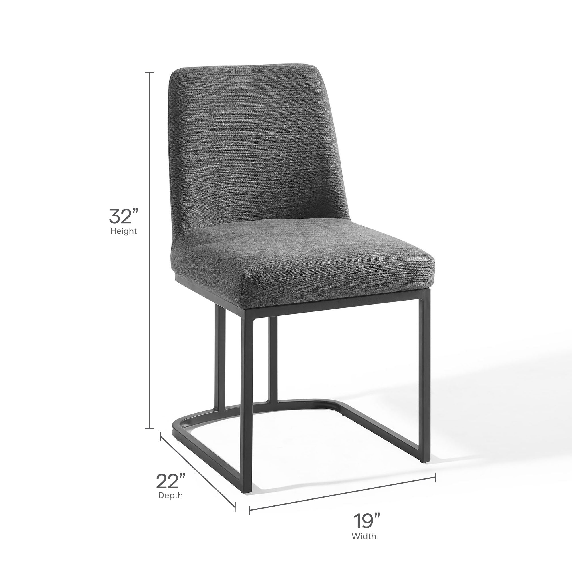 Amplify Sled Base Upholstered Fabric Dining Side Chair, Black Charcoal