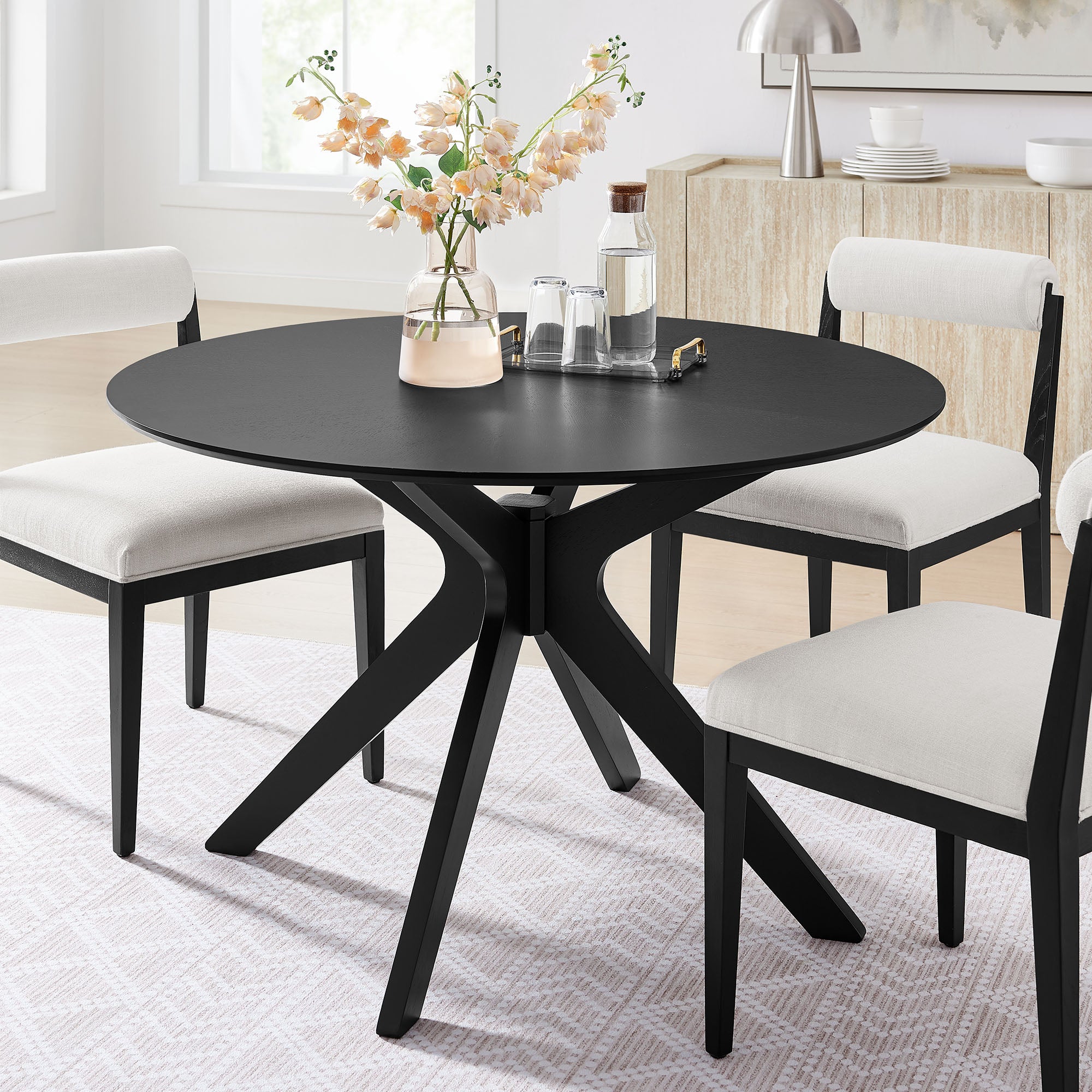 Crossroads 47" Round Wood Dining Table, Black