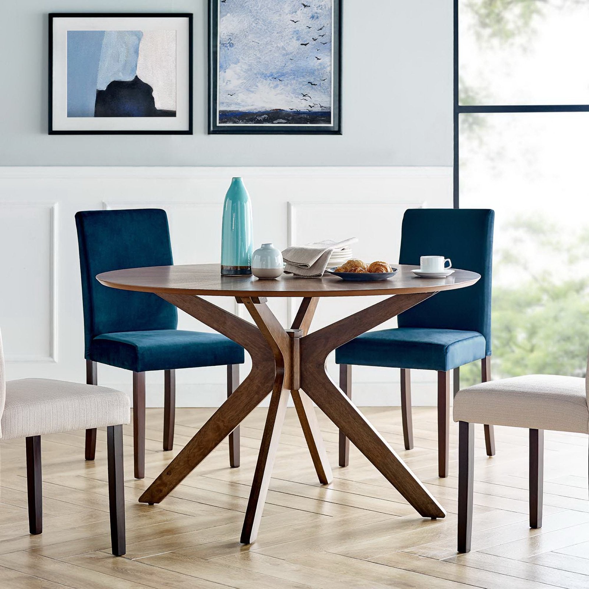 Crossroads 47" Round Wood Dining Table, Walnut