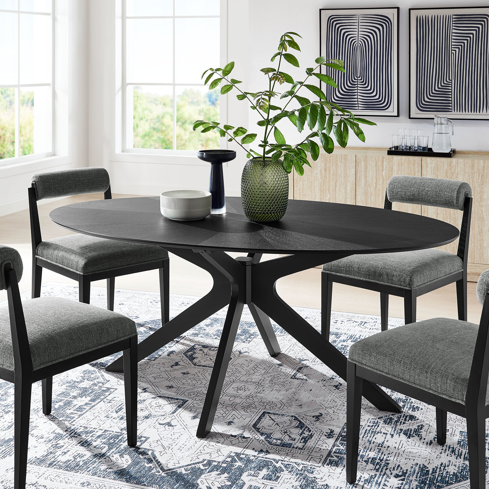 Crossroads 71" Oval Wood Dining Table, Black