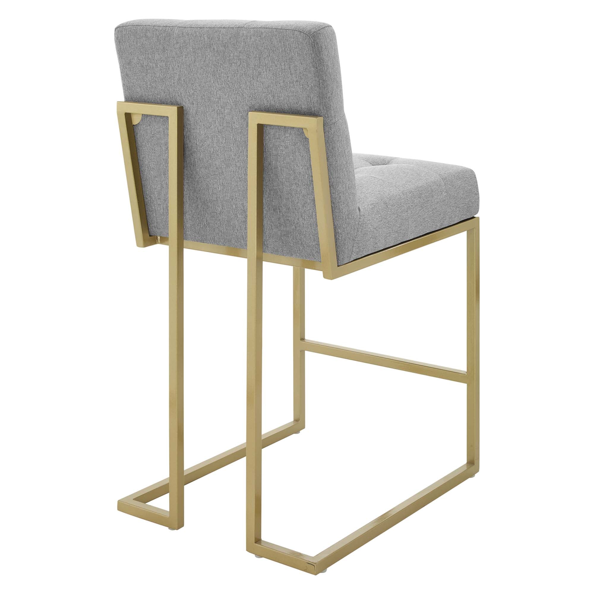 Privy Gold Stainless Steel Upholstered Fabric Counter Stool, Gold Light Gray
