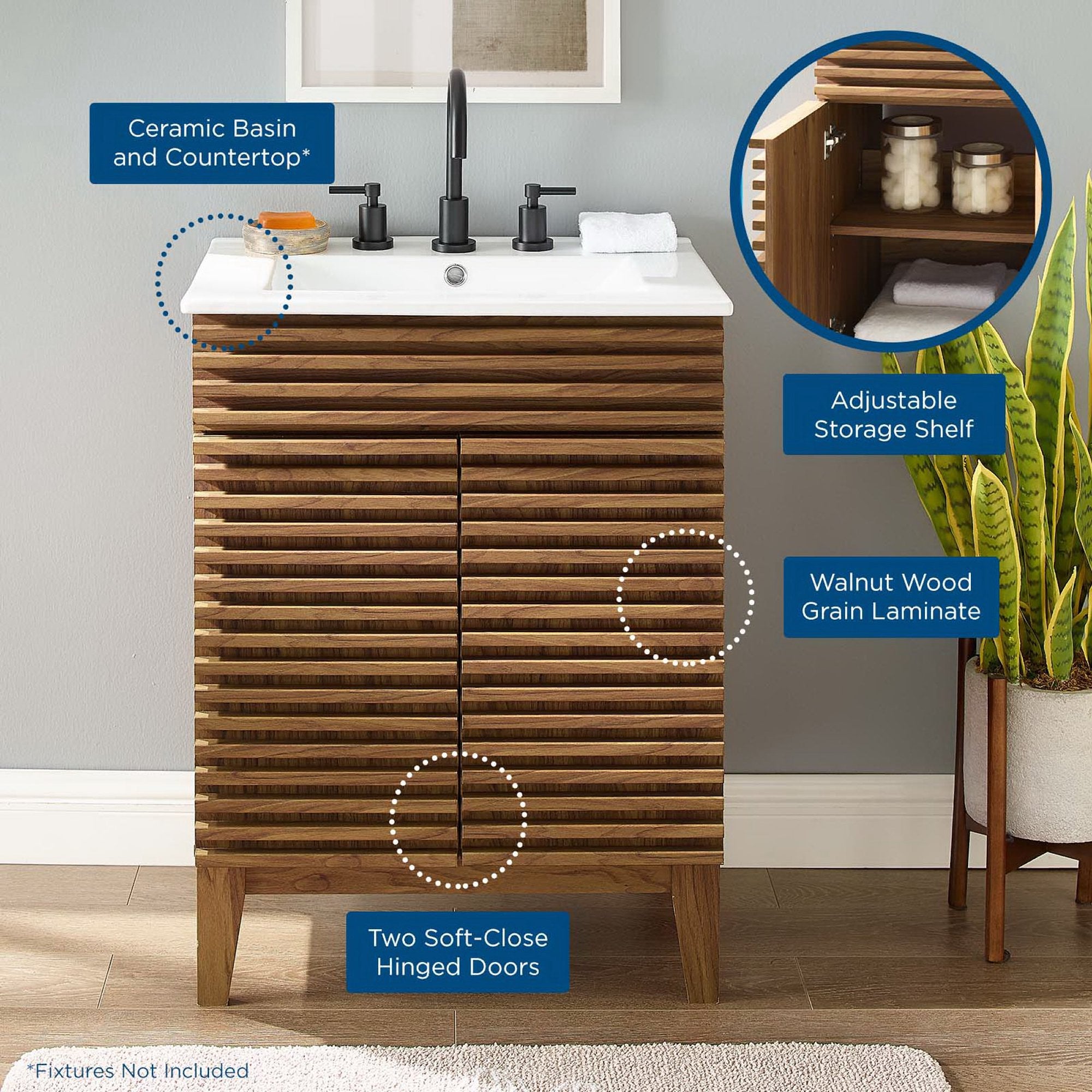 Render 24" Bathroom Vanity, Walnut White