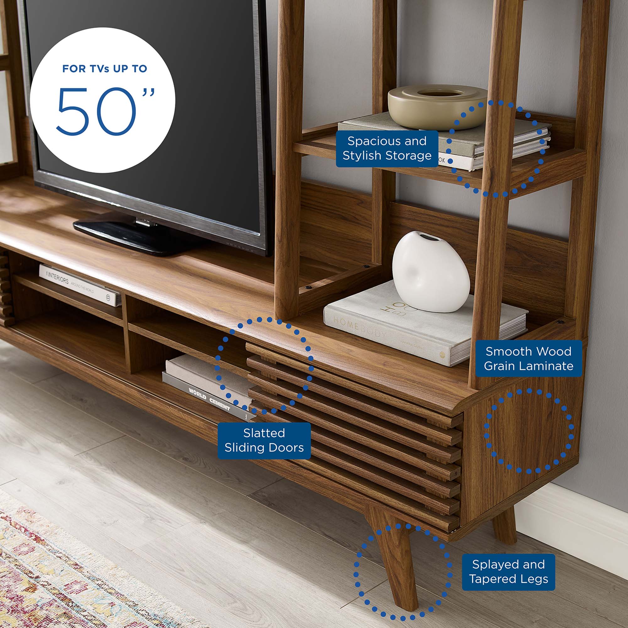 Render TV Stand Entertainment Center, Walnut
