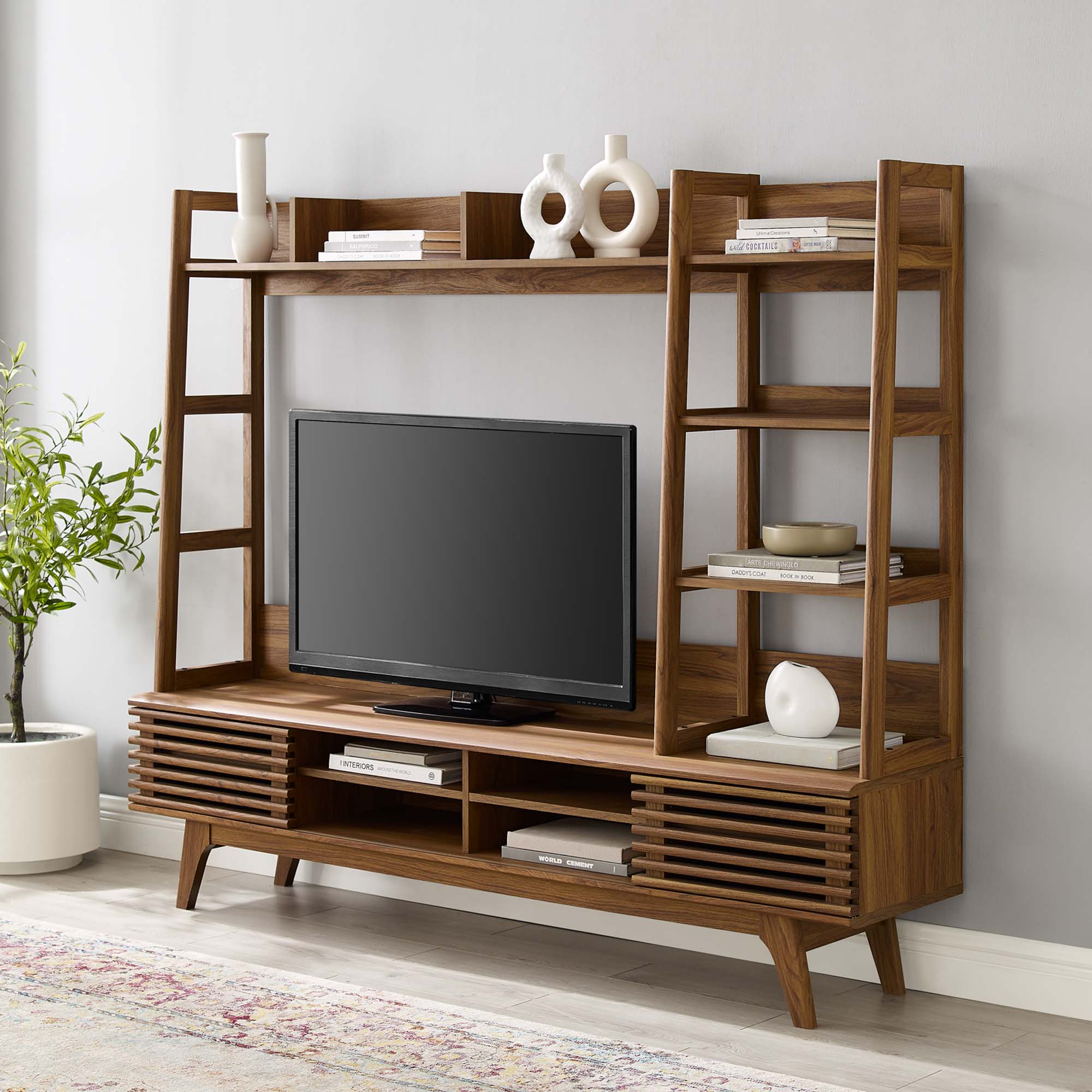 Render TV Stand Entertainment Center, Walnut