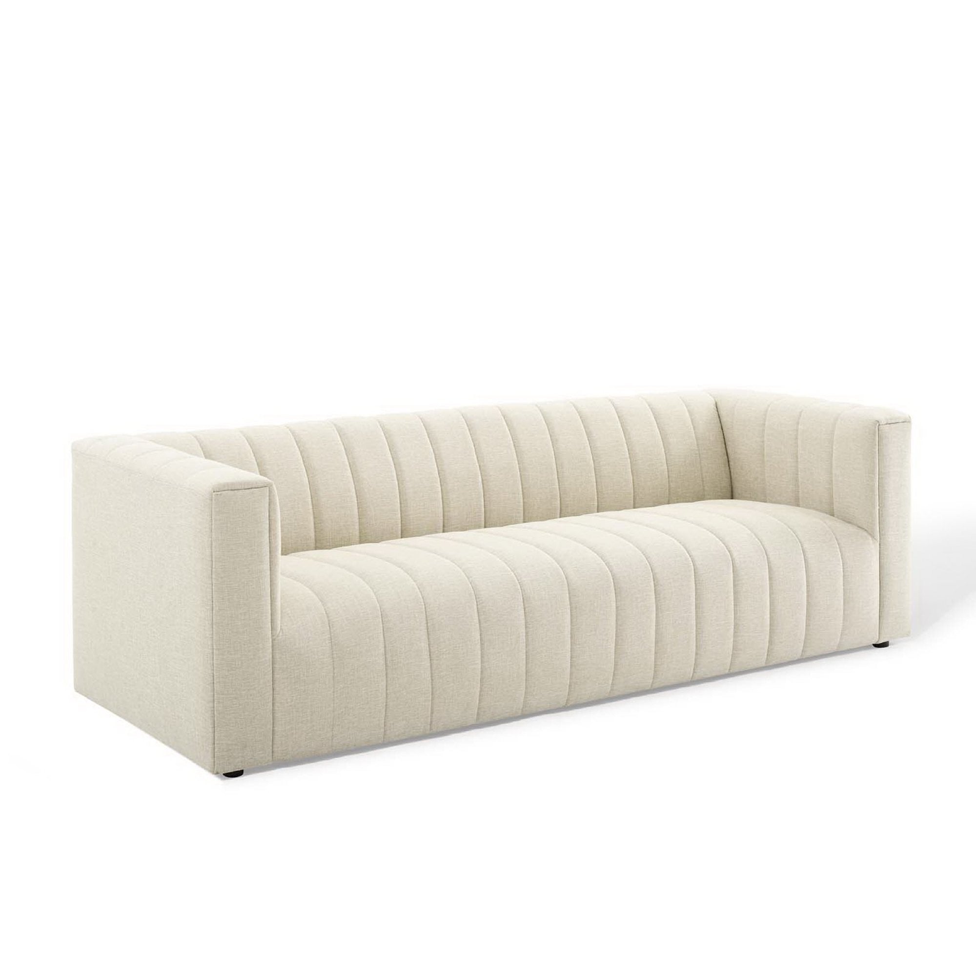 Reflection Channel Tufted Upholstered Fabric Sofa, Beige