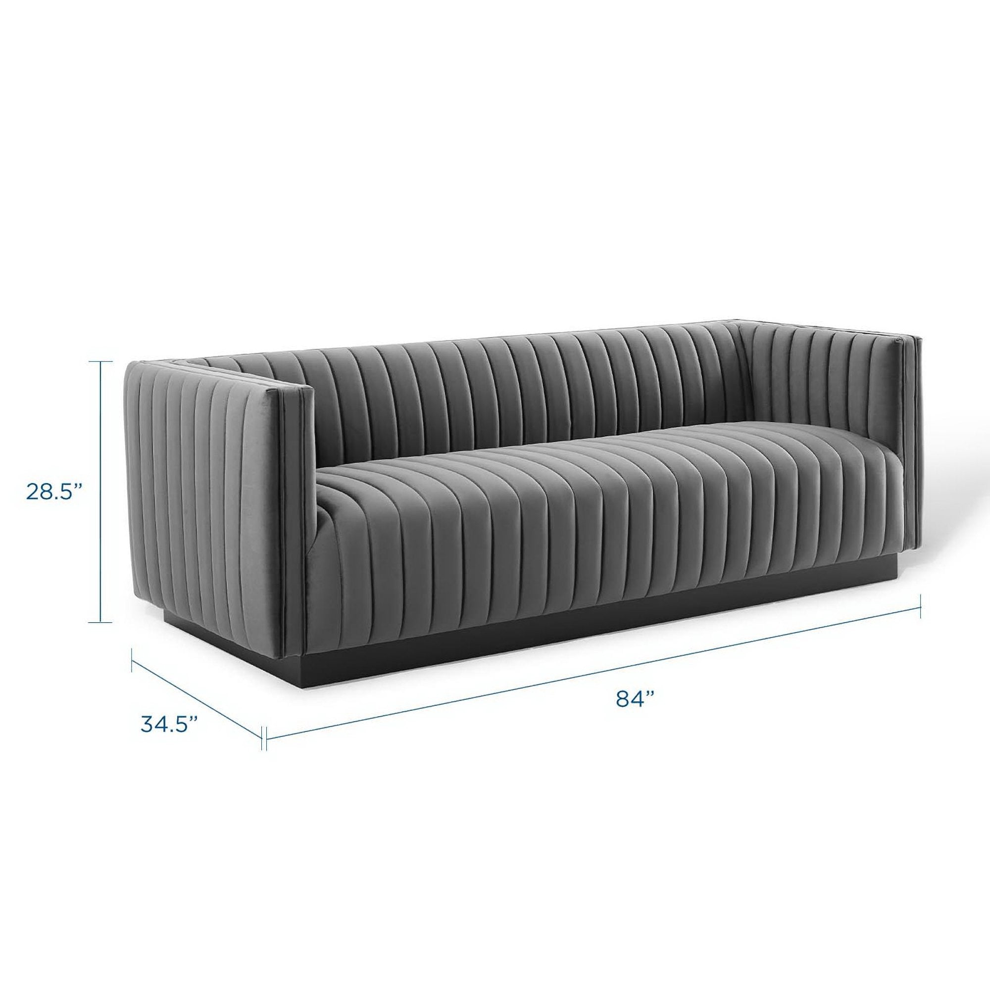 Conjure Channel Tufted Velvet Sofa, Gray