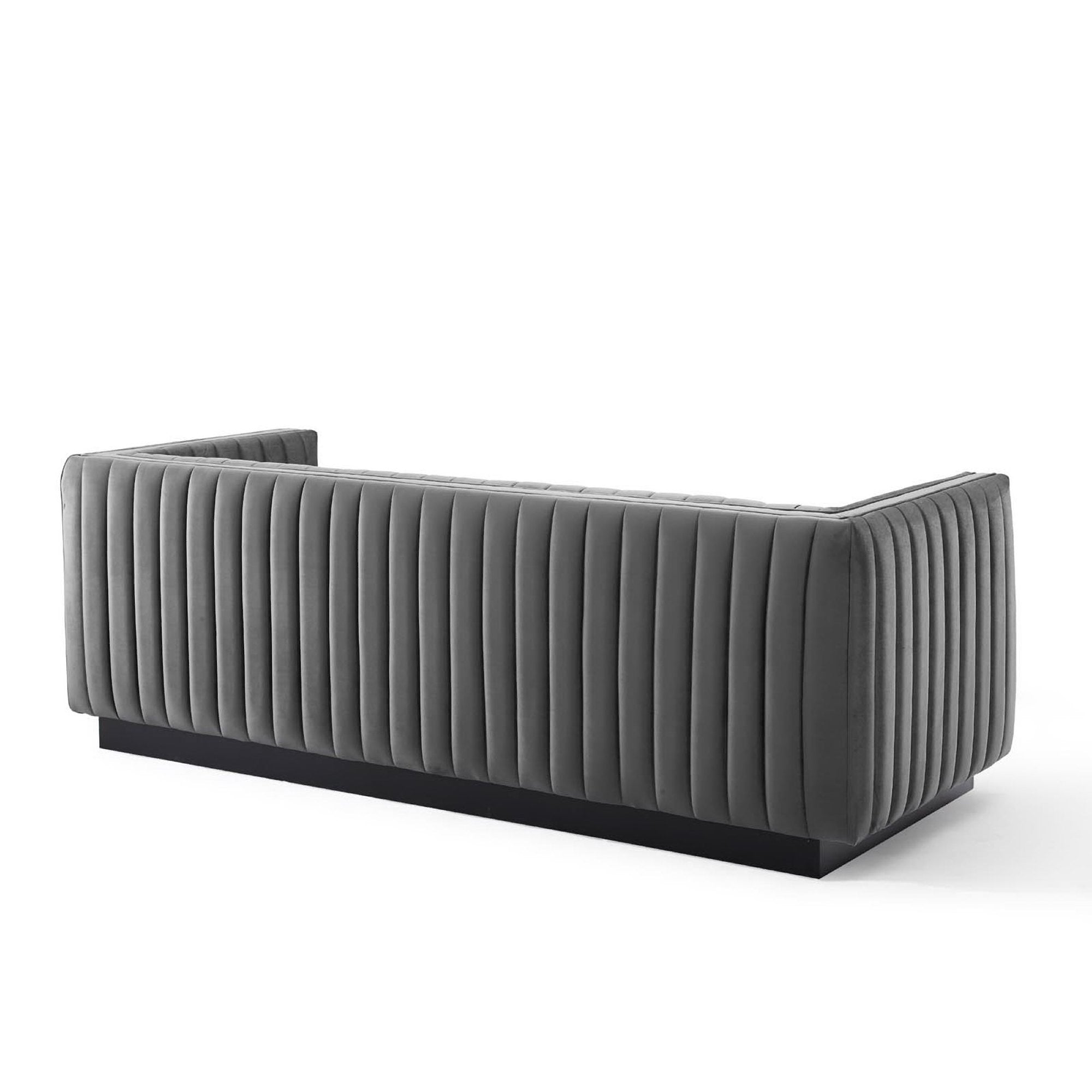 Conjure Channel Tufted Velvet Sofa, Gray