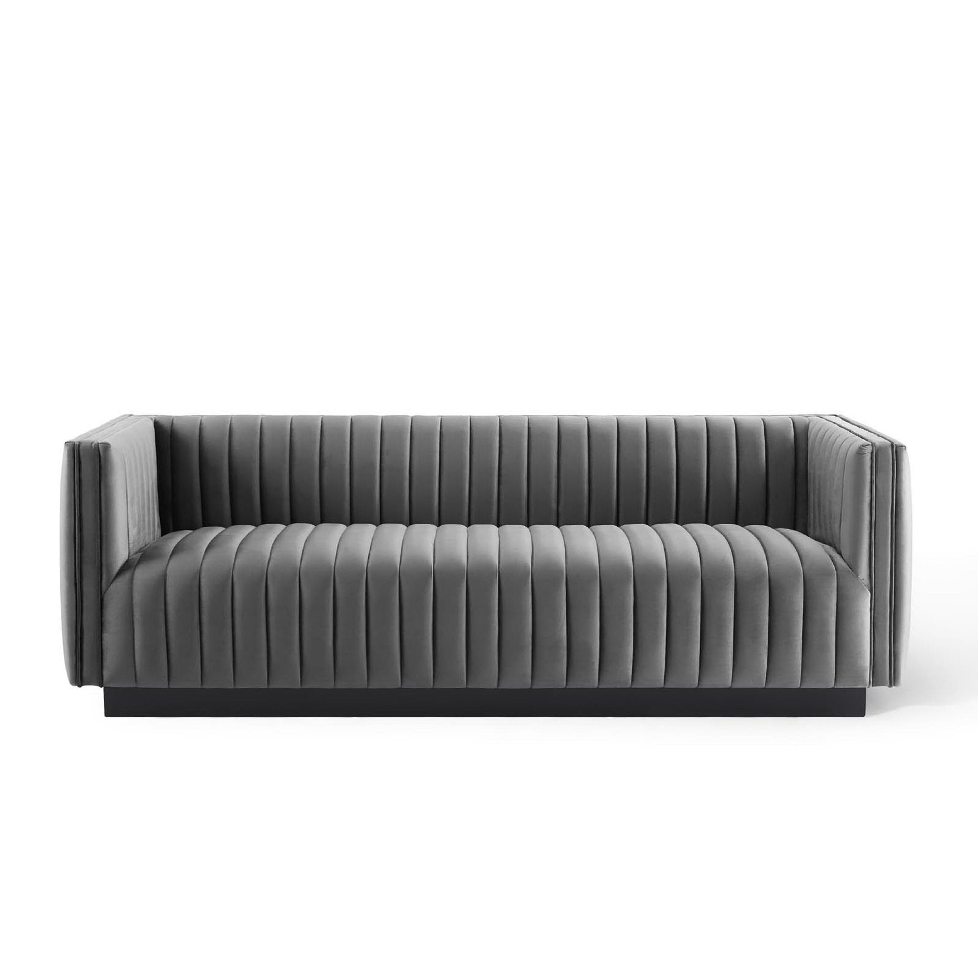 Conjure Channel Tufted Velvet Sofa, Gray