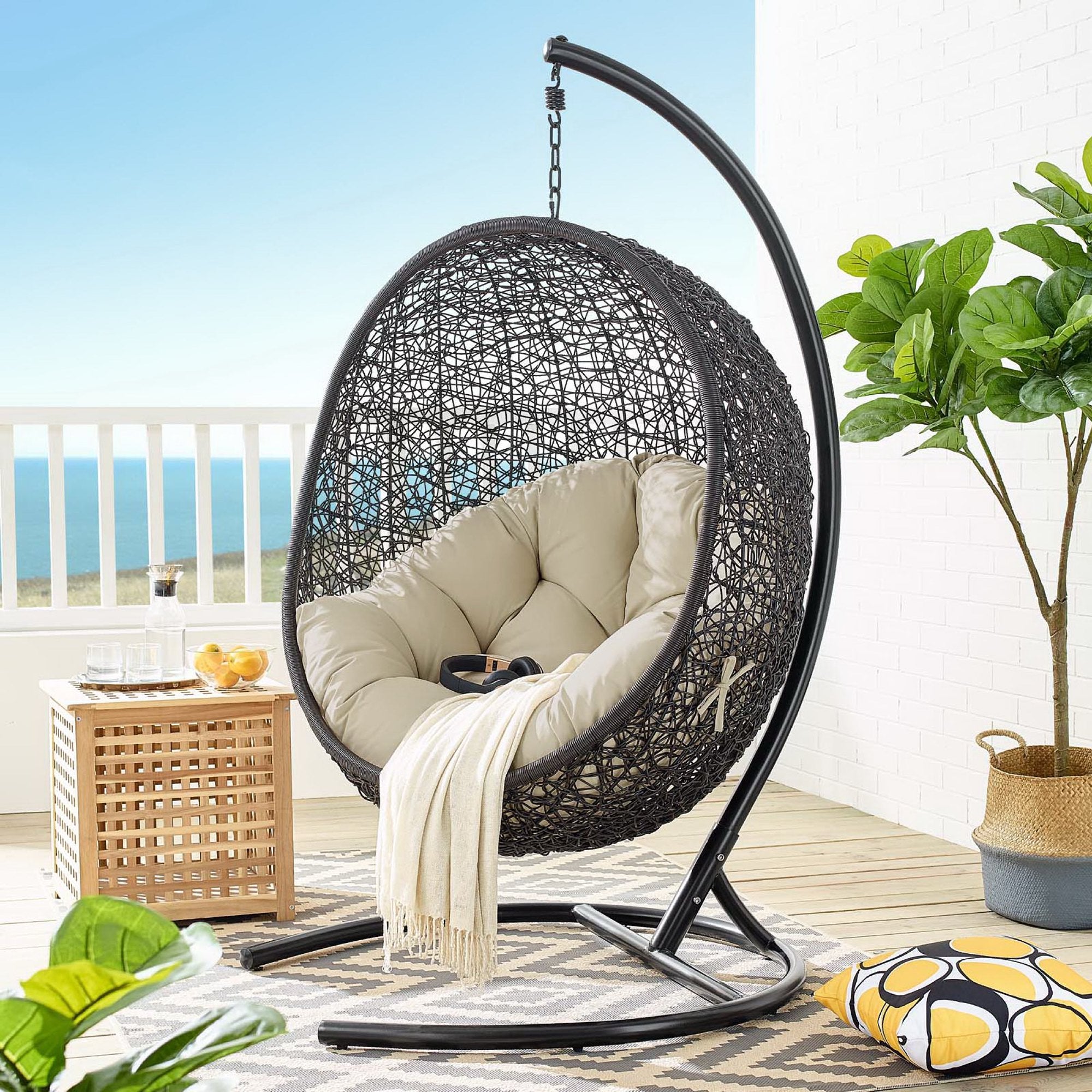 Encase Sunbrella® Swing Outdoor Patio Lounge Chair, Black Beige