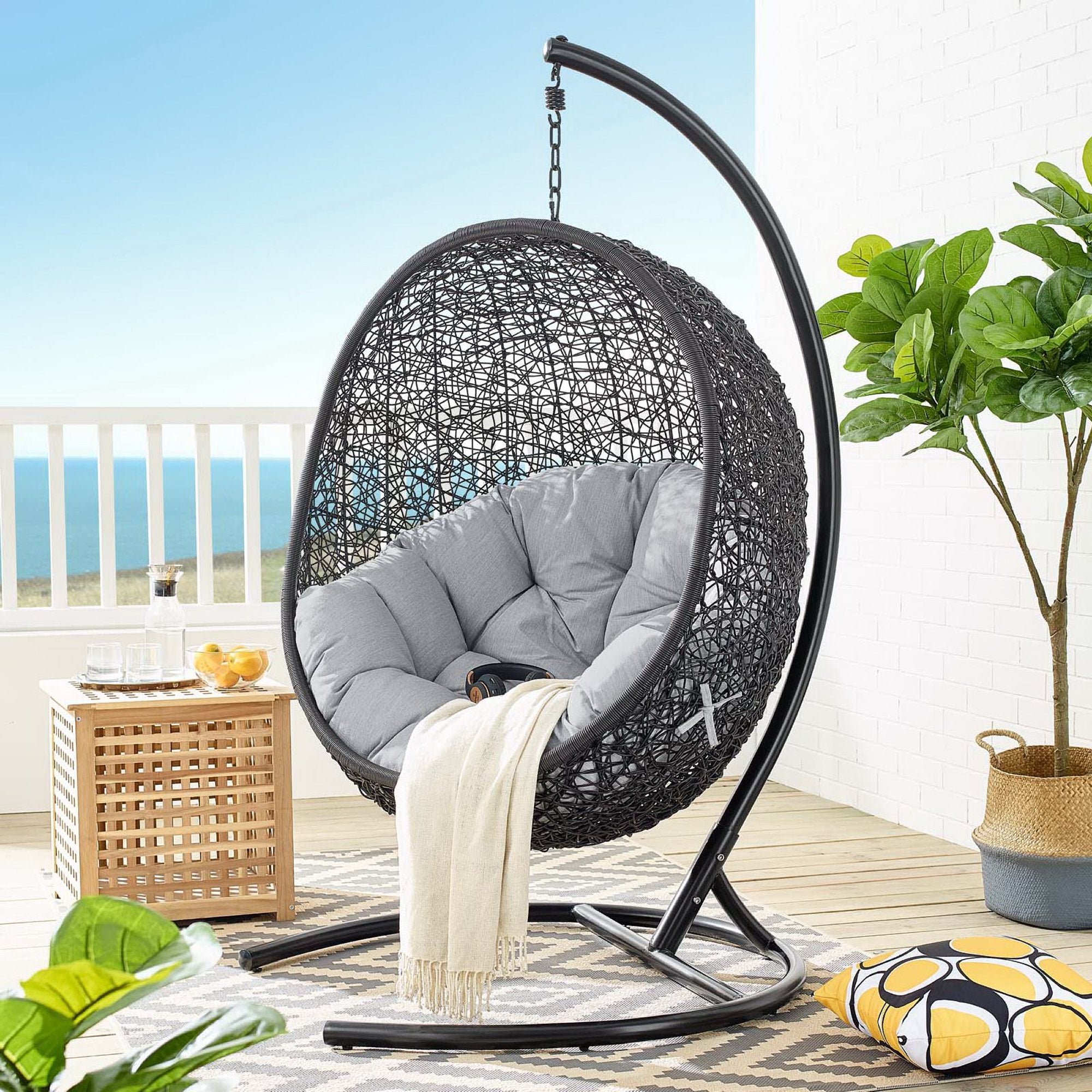 Encase Sunbrella® Swing Outdoor Patio Lounge Chair, Black Gray