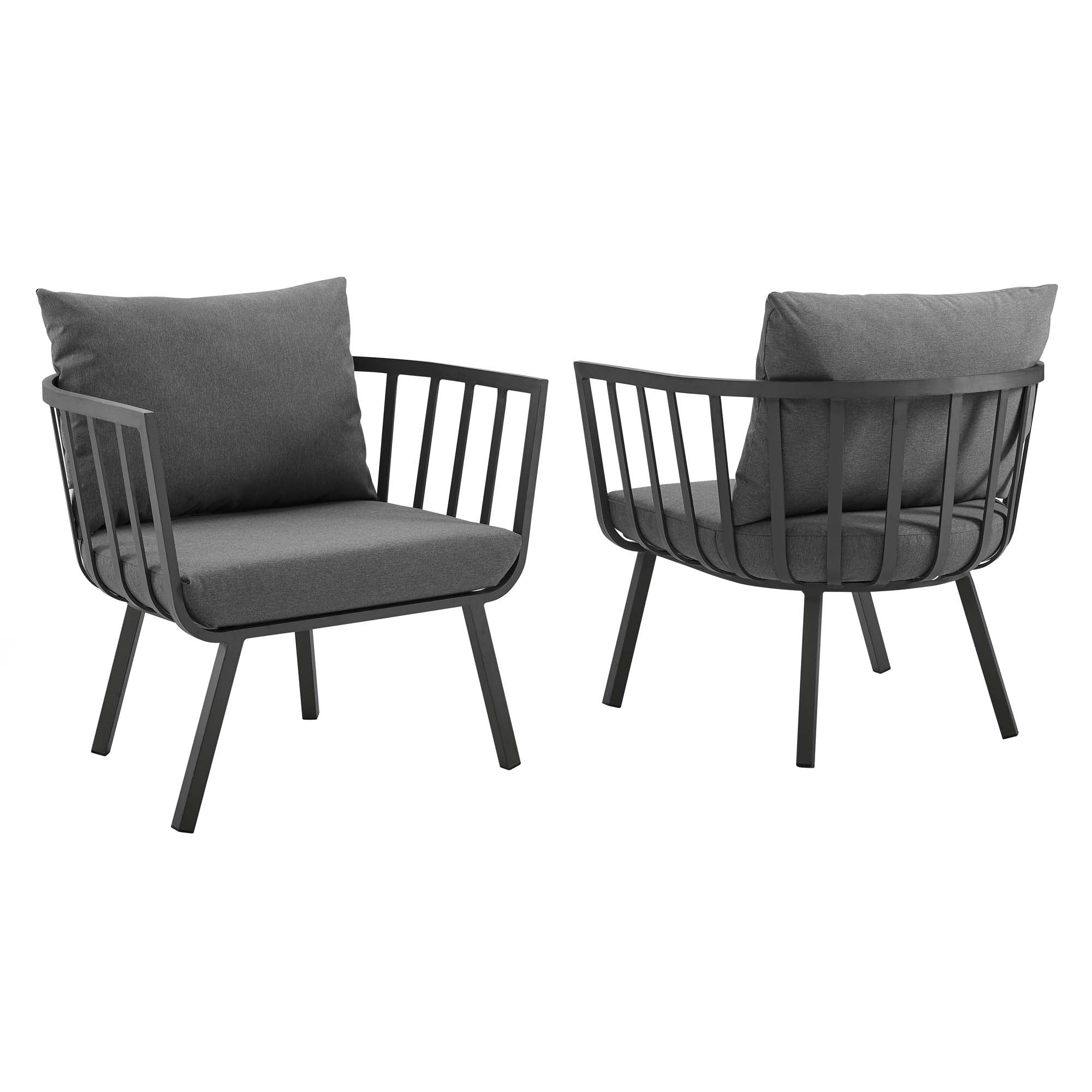 Riverside Outdoor Patio Aluminum Armchair Set of 2, Gray Charcoal