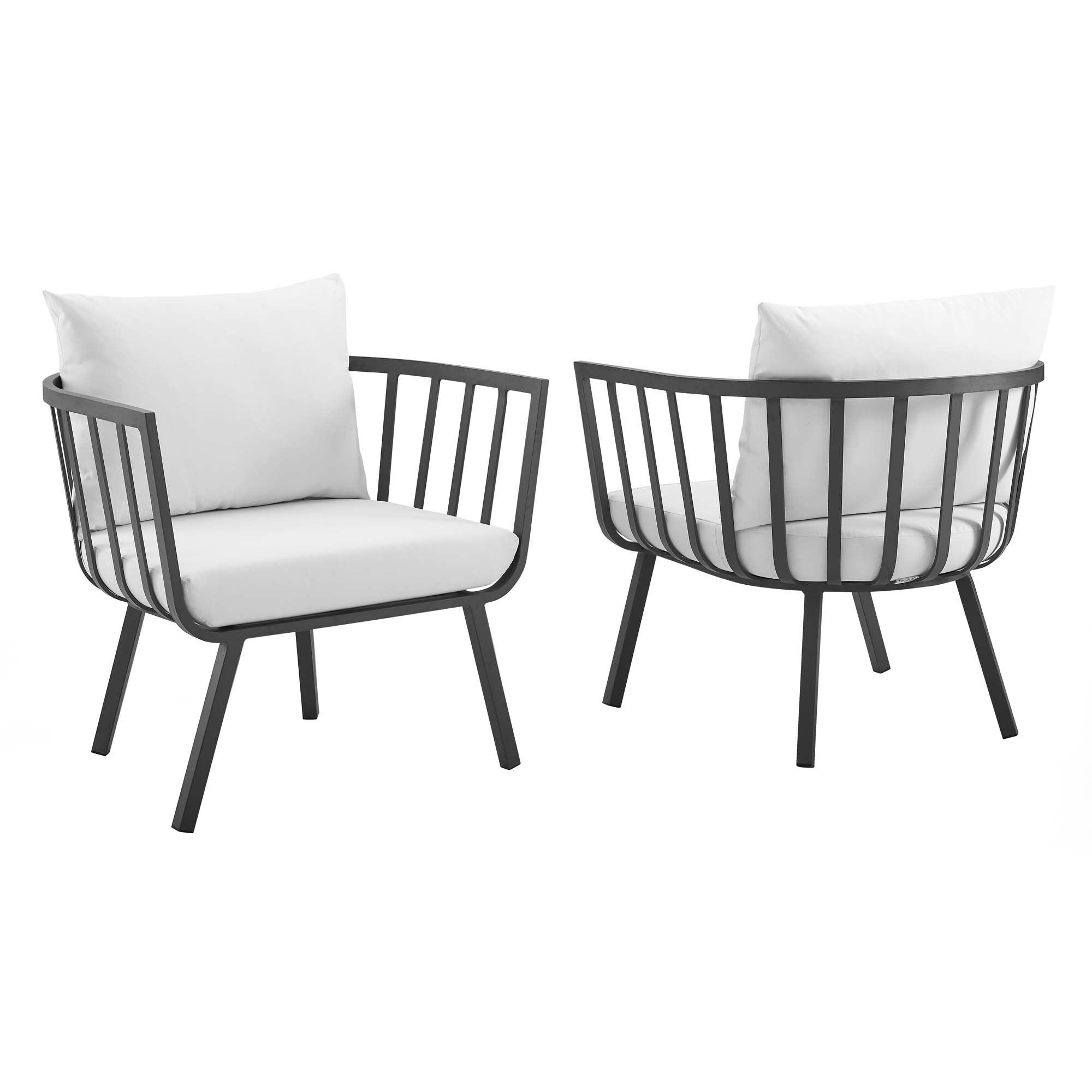 Riverside Outdoor Patio Aluminum Armchair Set of 2, Gray White