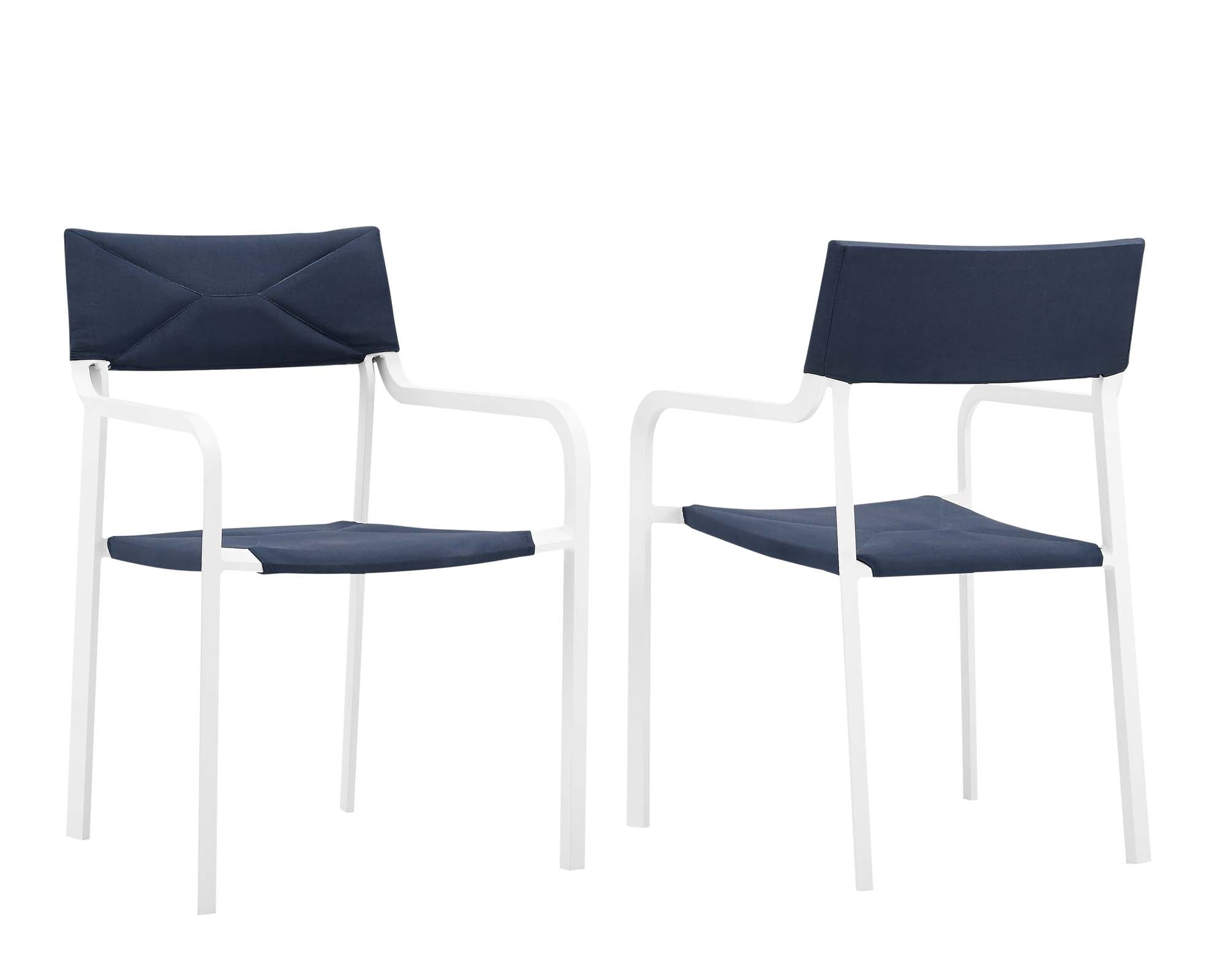 Raleigh Outdoor Patio Aluminum Armchair Set of 2, White Navy