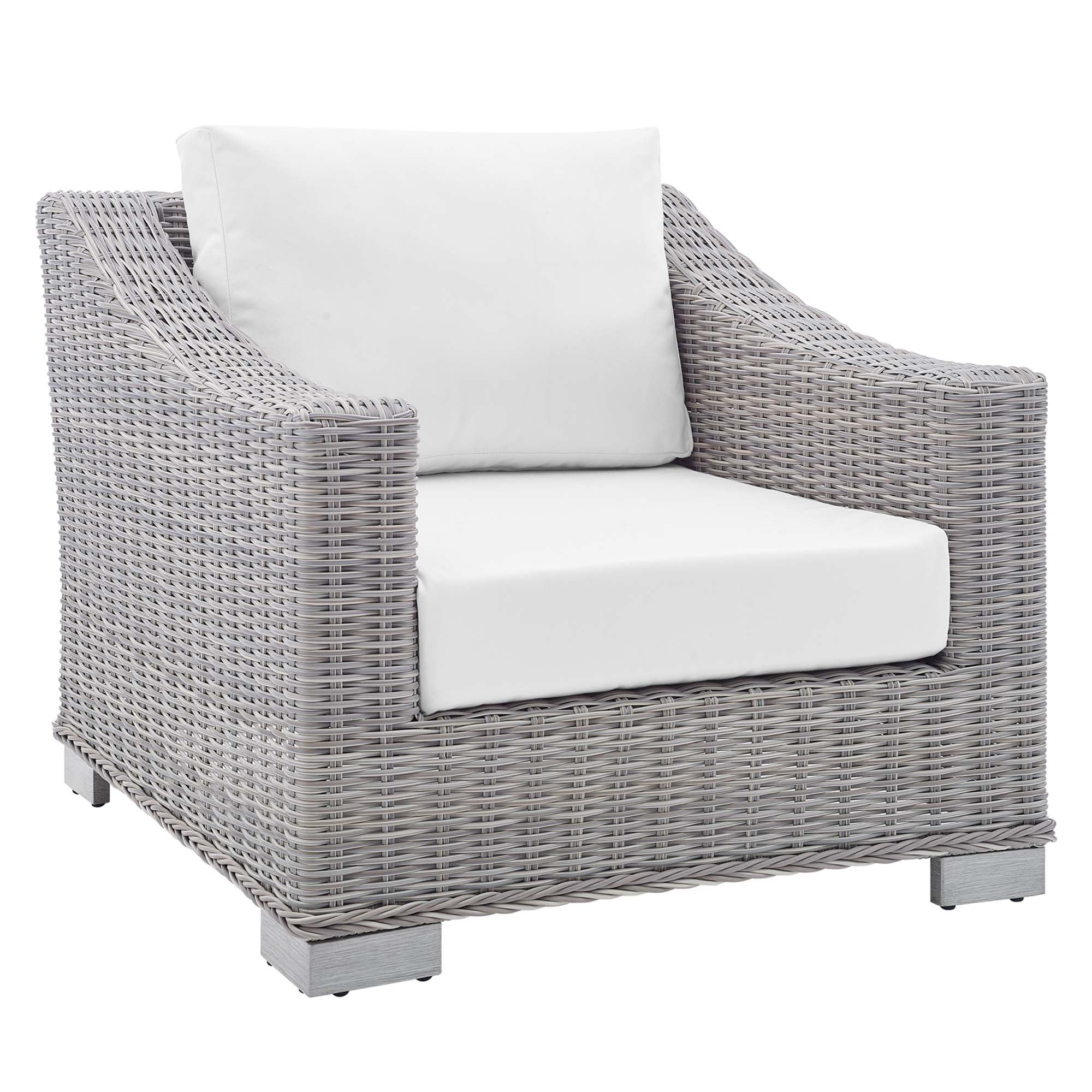 Conway Sunbrella® Outdoor Patio Wicker Rattan Armchair, Light Gray White